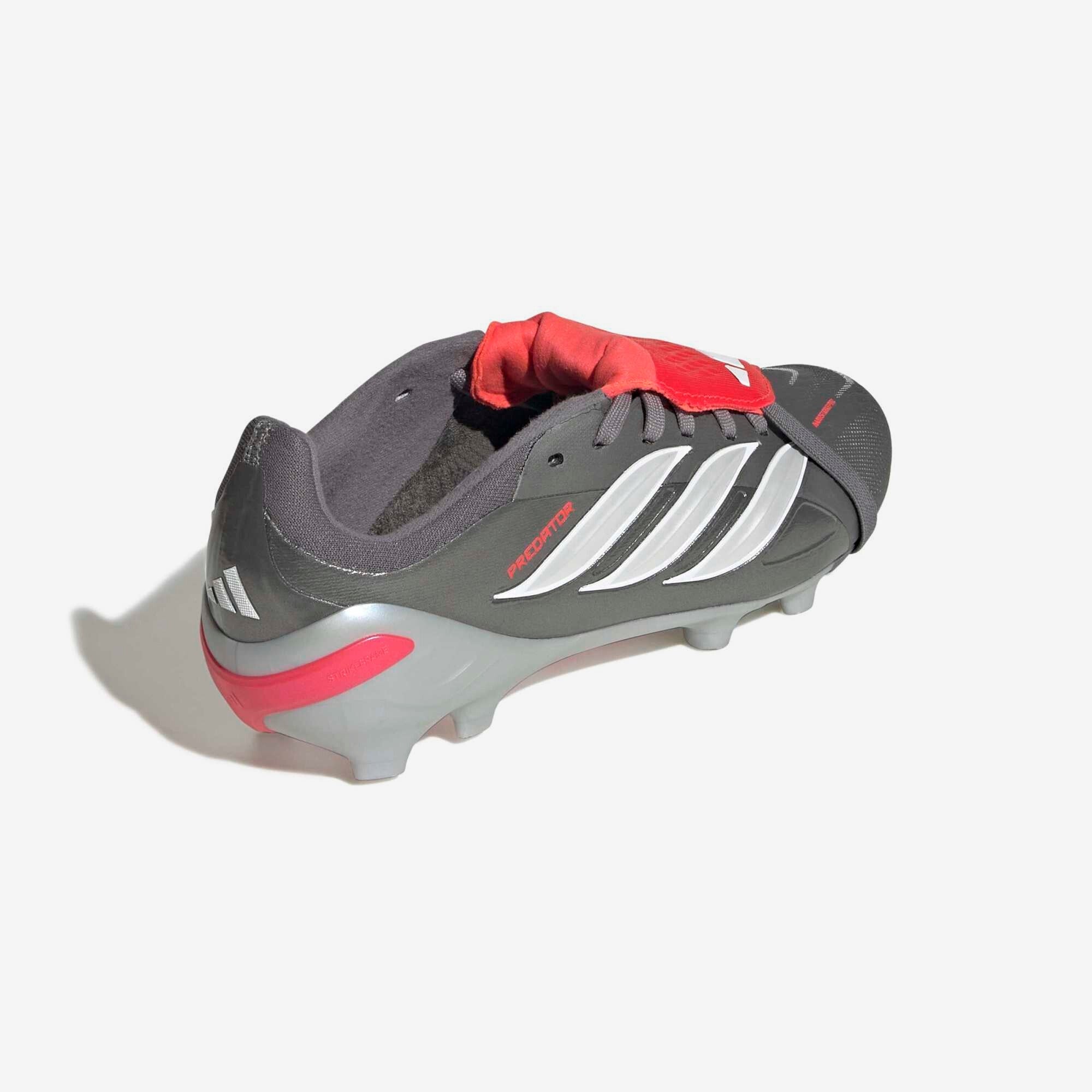 adidas Predator Elite Fold-Over Tongue Big Kids' Firm-Ground Low-Top Soccer Cleats - Iron Metallic / Zero Metalic / Lucid Red
