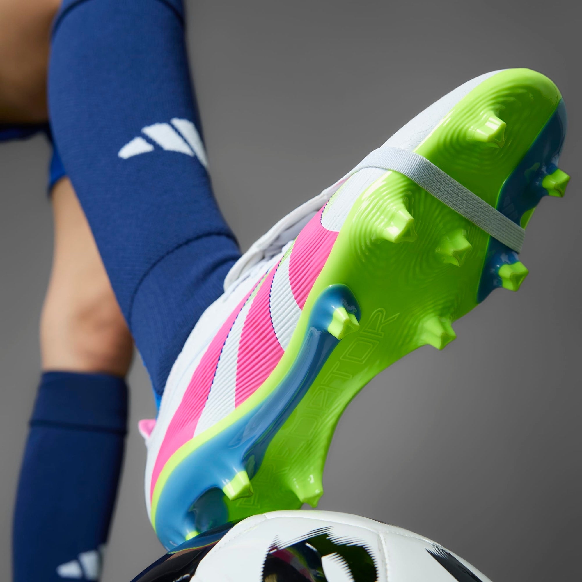 adidas Predator League Fold-Over Tongue Firm/Multi-Ground Low-Top Soccer Cleats - Cloud White / Lucid Pink / Lucid Lemon