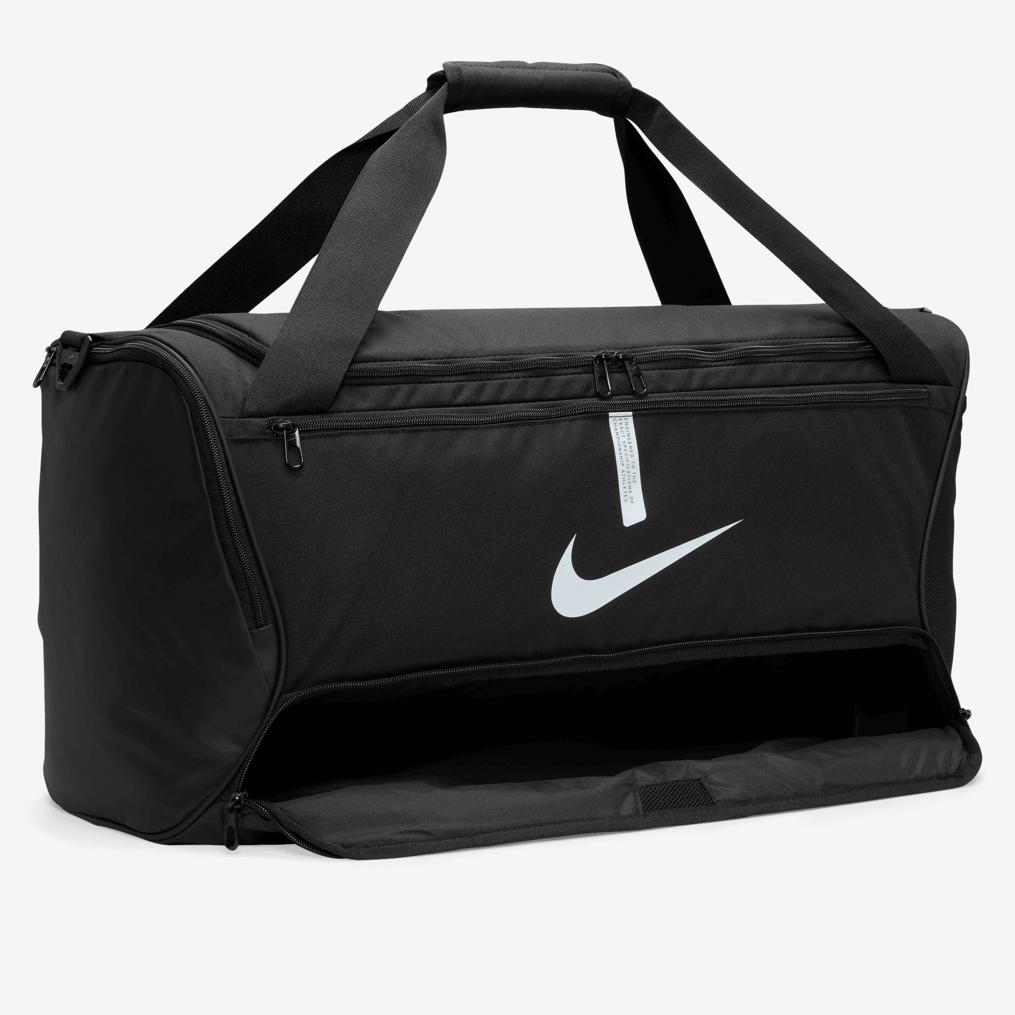 Nike Academy Team Soccer Duffel Bag (Medium, 60L) - Black/Black/White