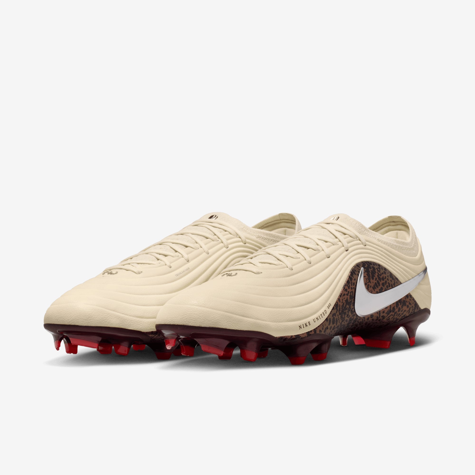 Nike United Tiempo Maestro Elite Firm-Ground Low-Top Soccer Cleats - Fossil/Metallic Silver-Burgundy Crush