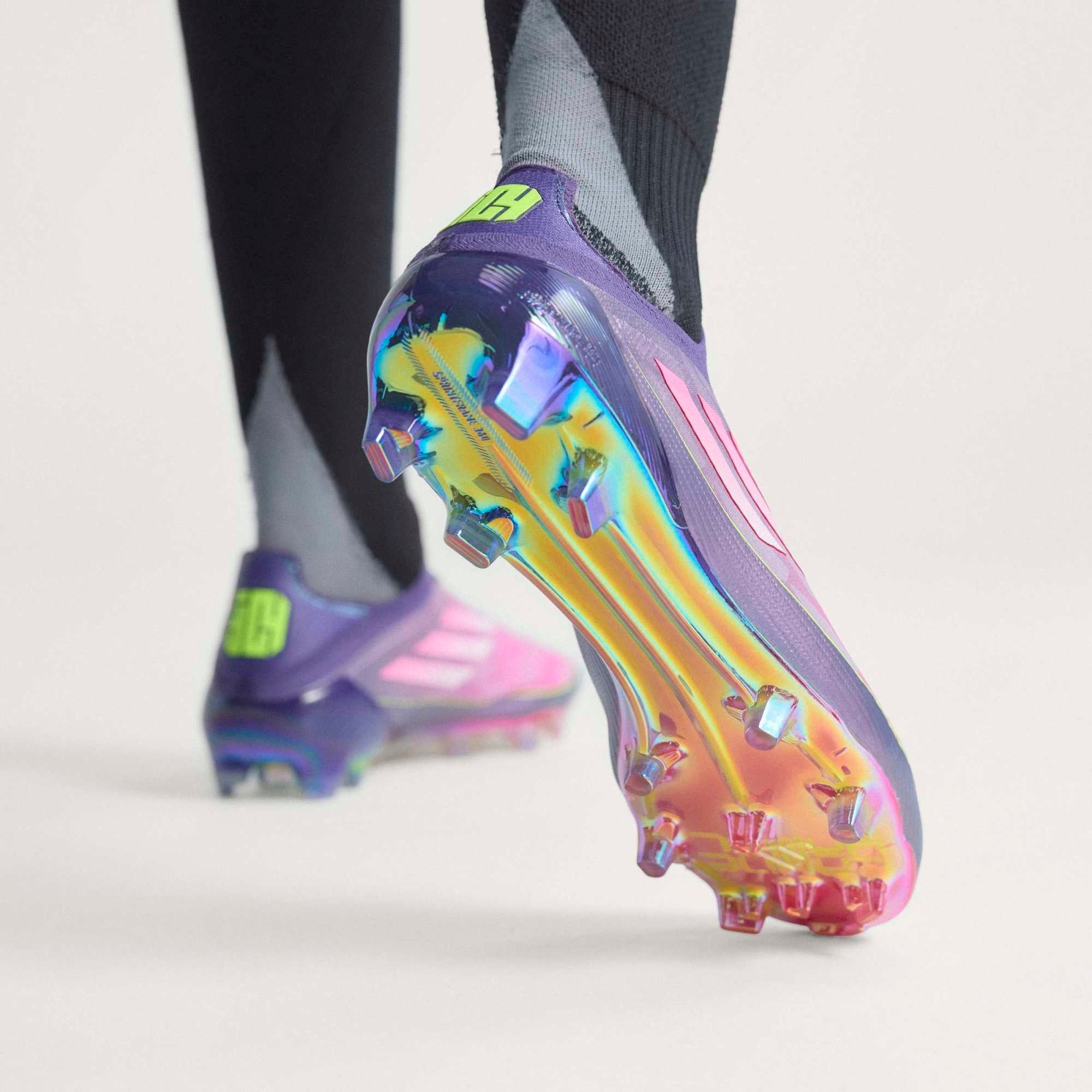 adidas F50 Elite LY Laceless Firm-Ground Low-Top Soccer Cleats - Purple / Cloud White / Lucid Lemon