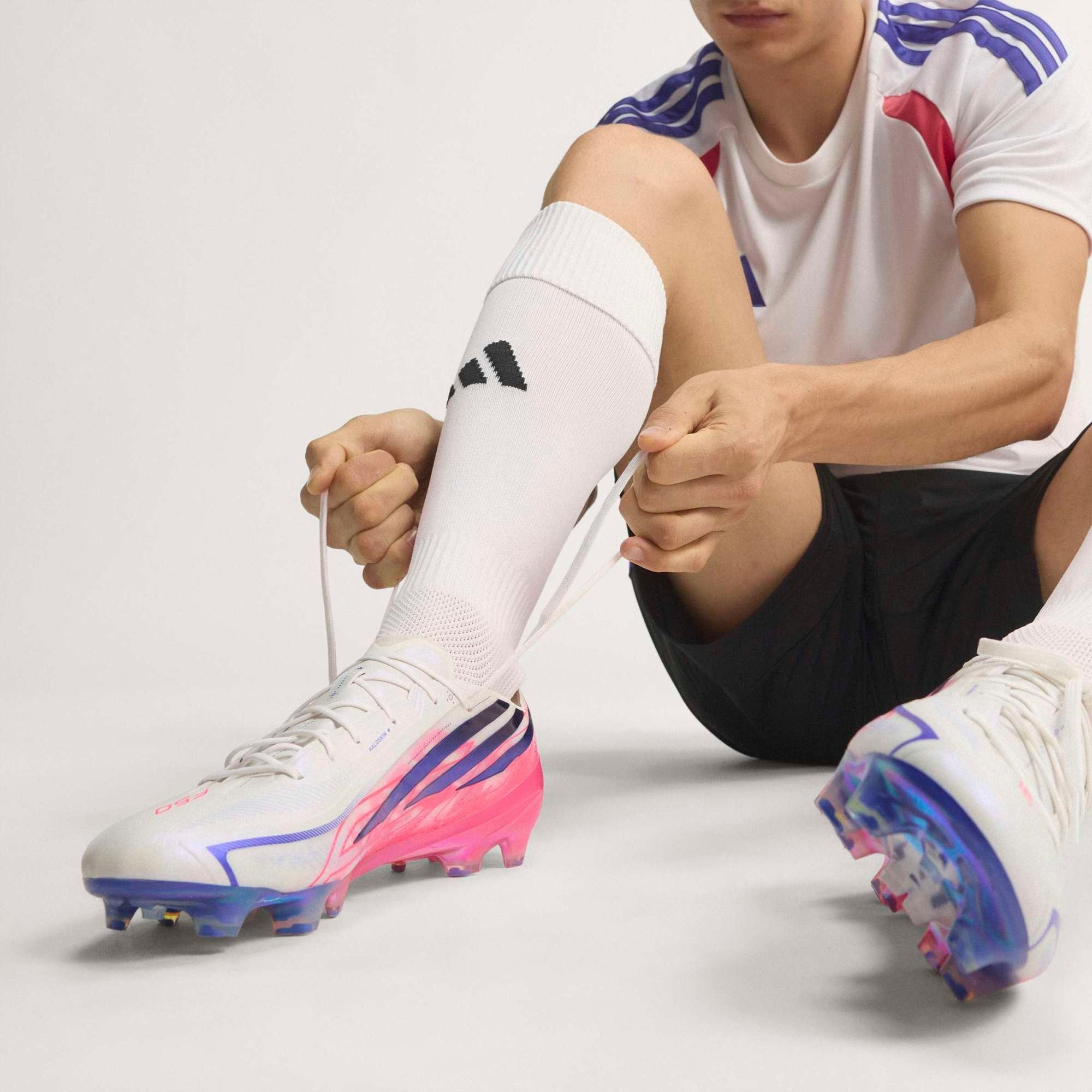adidas F50 Hyperfast Elite Firm-Ground Low-Top Soccer Cleats - Ftwr White / Solar Purple / Solar Turbo