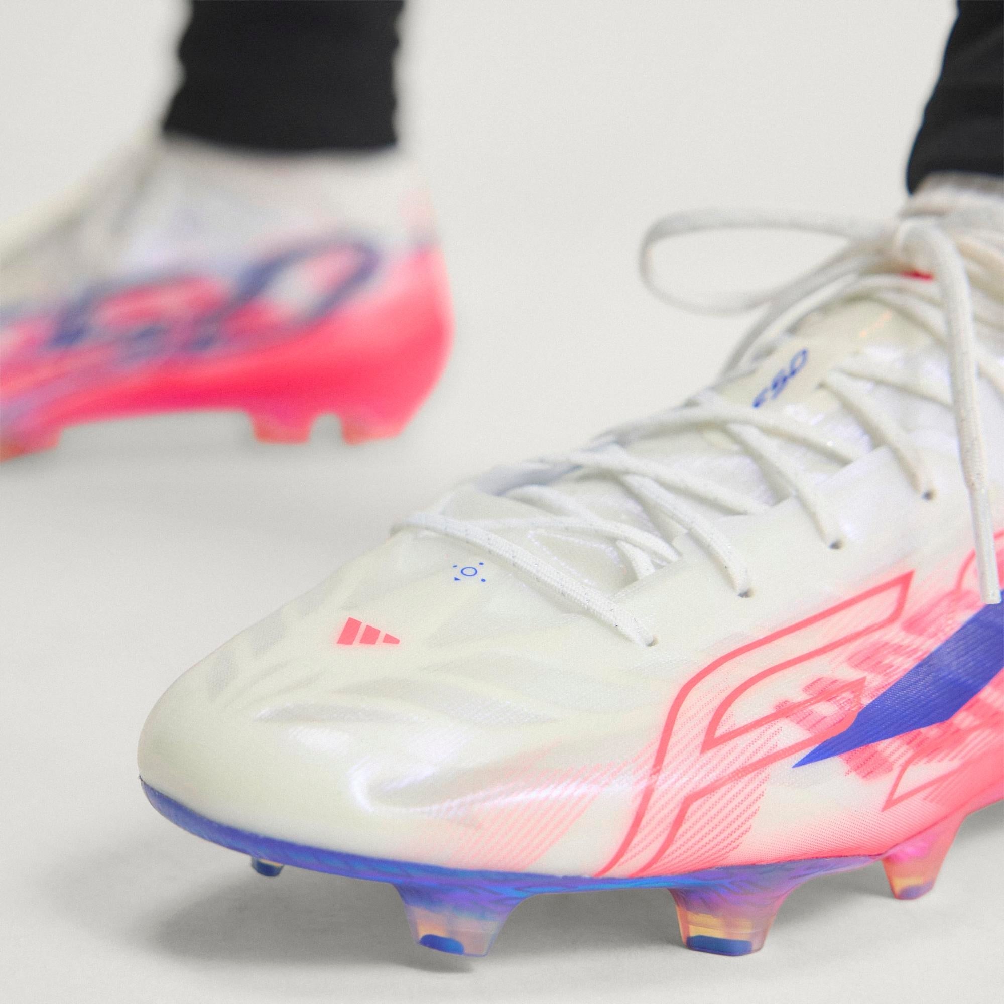 adidas F50 Hyperfast EVO Firm-Ground Low-Top Soccer Cleats - Cloud White / Solar Purple / Solar Turbo