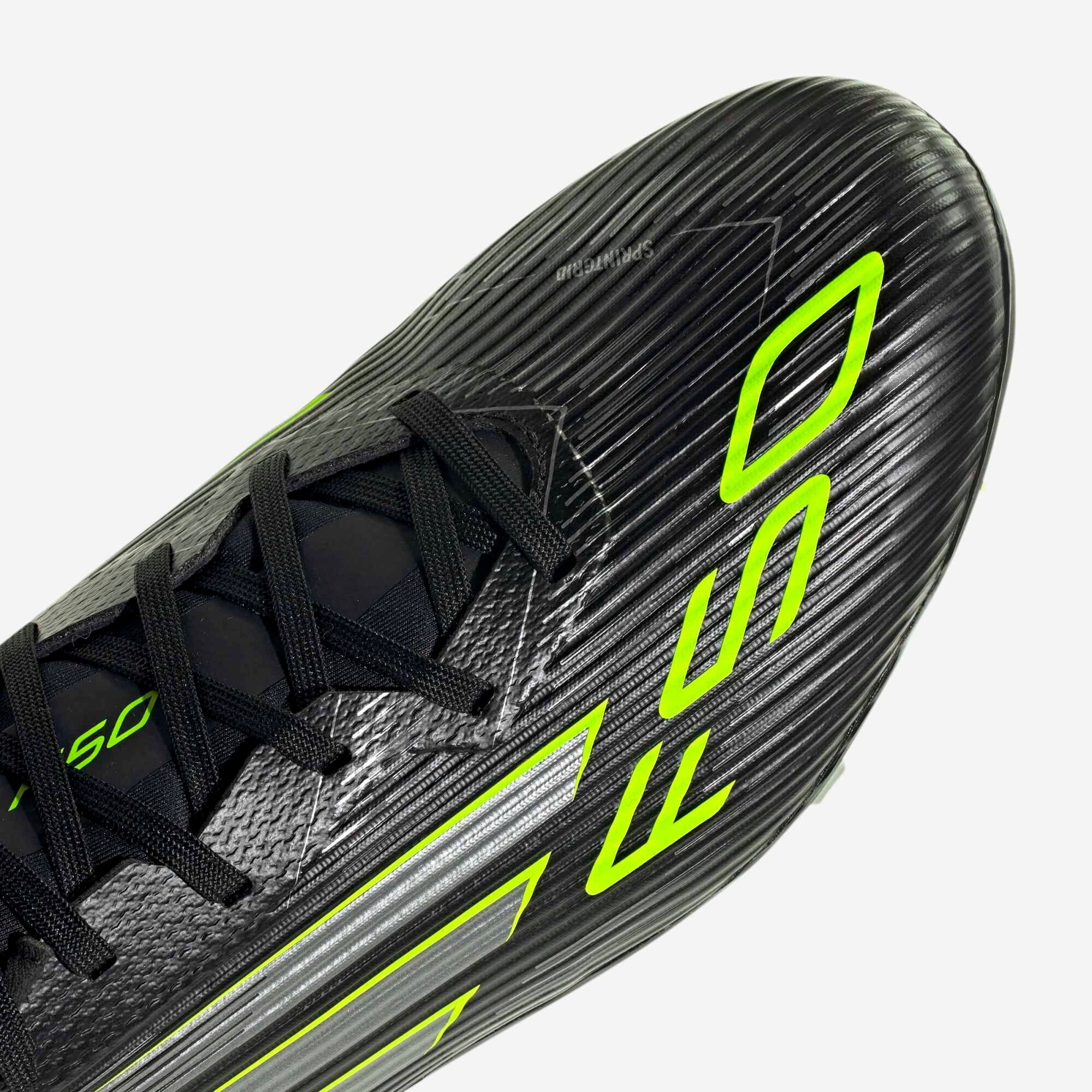 adidas F50 League Firm/Multi-Ground Low-Top Soccer Cleats - Core Black / Iron Metallic / Lucid Lemon