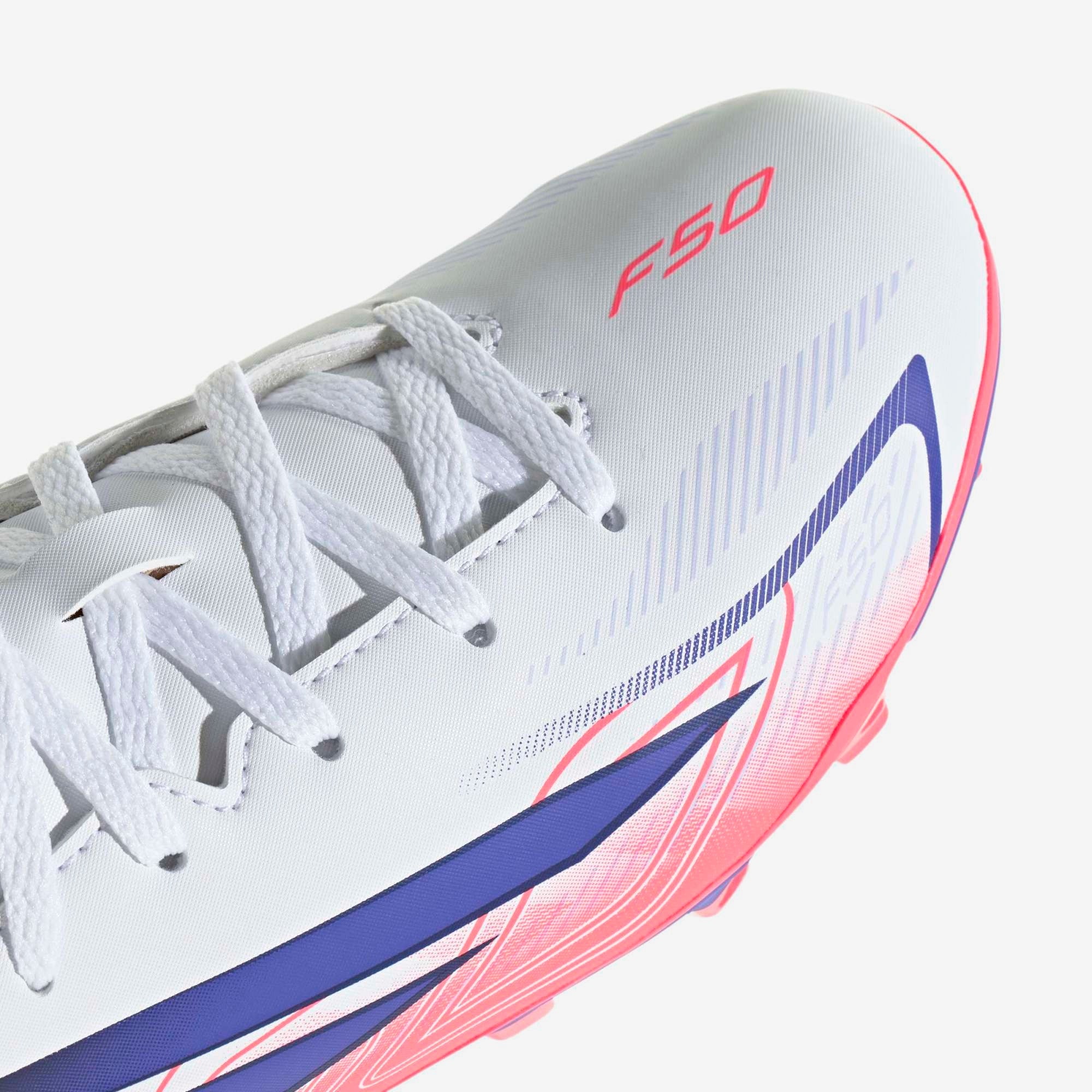 adidas Jr. F50 Hyperfast Club Big Kids' Firm/Multi-Ground Low-Top Soccer Cleats - Ftwr White / Solar Purple / Solar Turbo