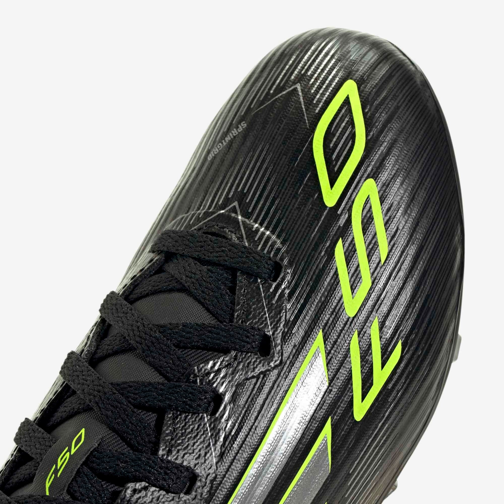 adidas Jr. F50 League Kids' Firm/Multi-Ground Low-Top Soccer Cleats - Core Black / Iron Metallic / Lucid Lemon