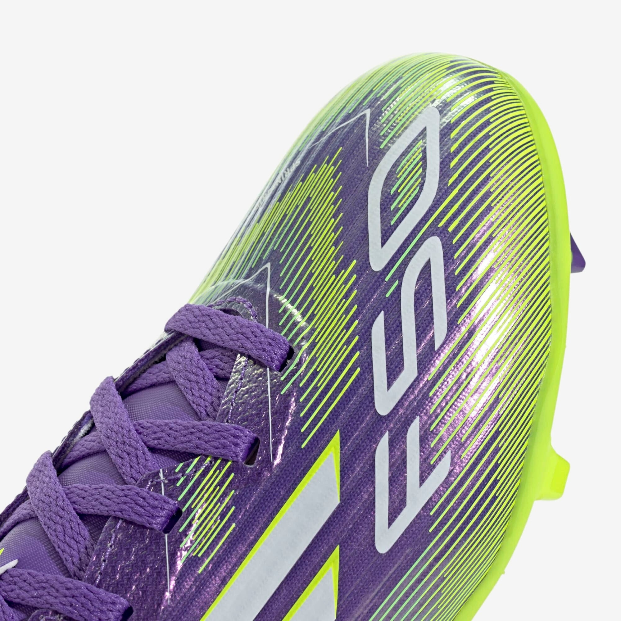 adidas Jr. F50 League Kids' Firm/Multi-Ground Low-Top Soccer Cleats - Purple Rush / Cloud White / Lucid Lemon