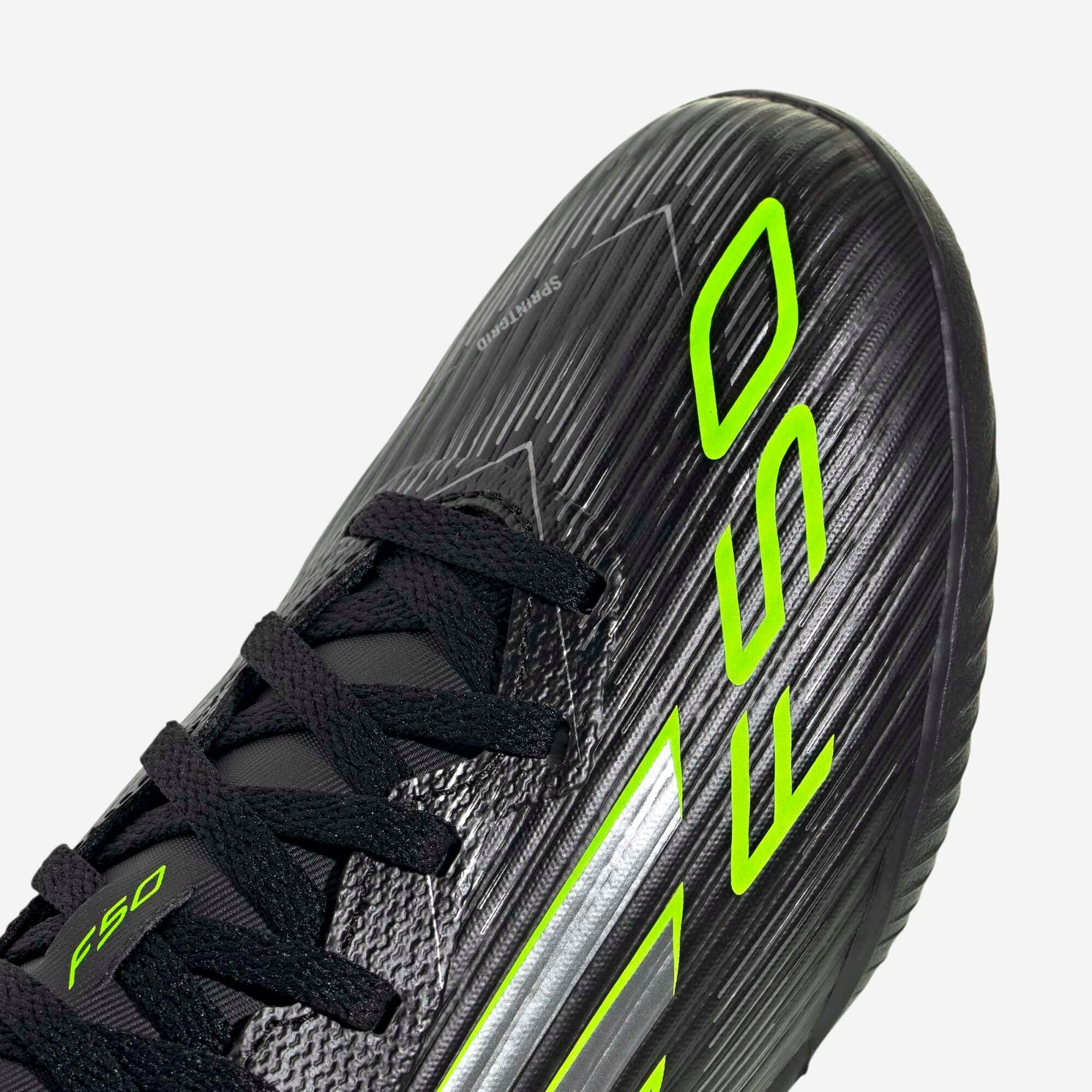 adidas Jr. F50 League Big Kids' Turf Low-Top Soccer Shoes - Core Black / Iron Metallic / Lucid Lemon