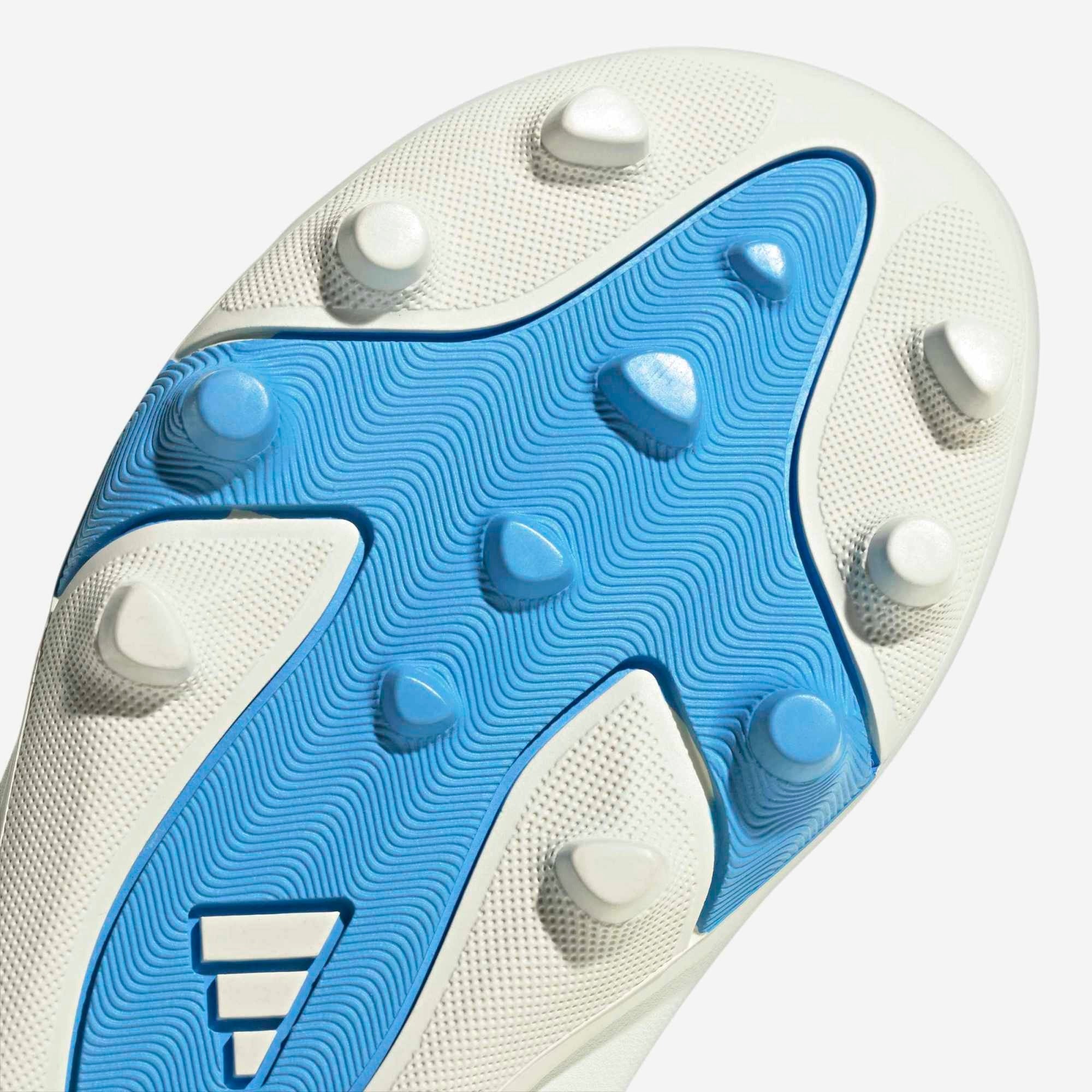 adidas Jr. F50 Messi Club Velcro Little Kids' Firm/Multi-Ground Low-Top Soccer Cleats - Ivory / Semi Blue Burst / Icey Blue