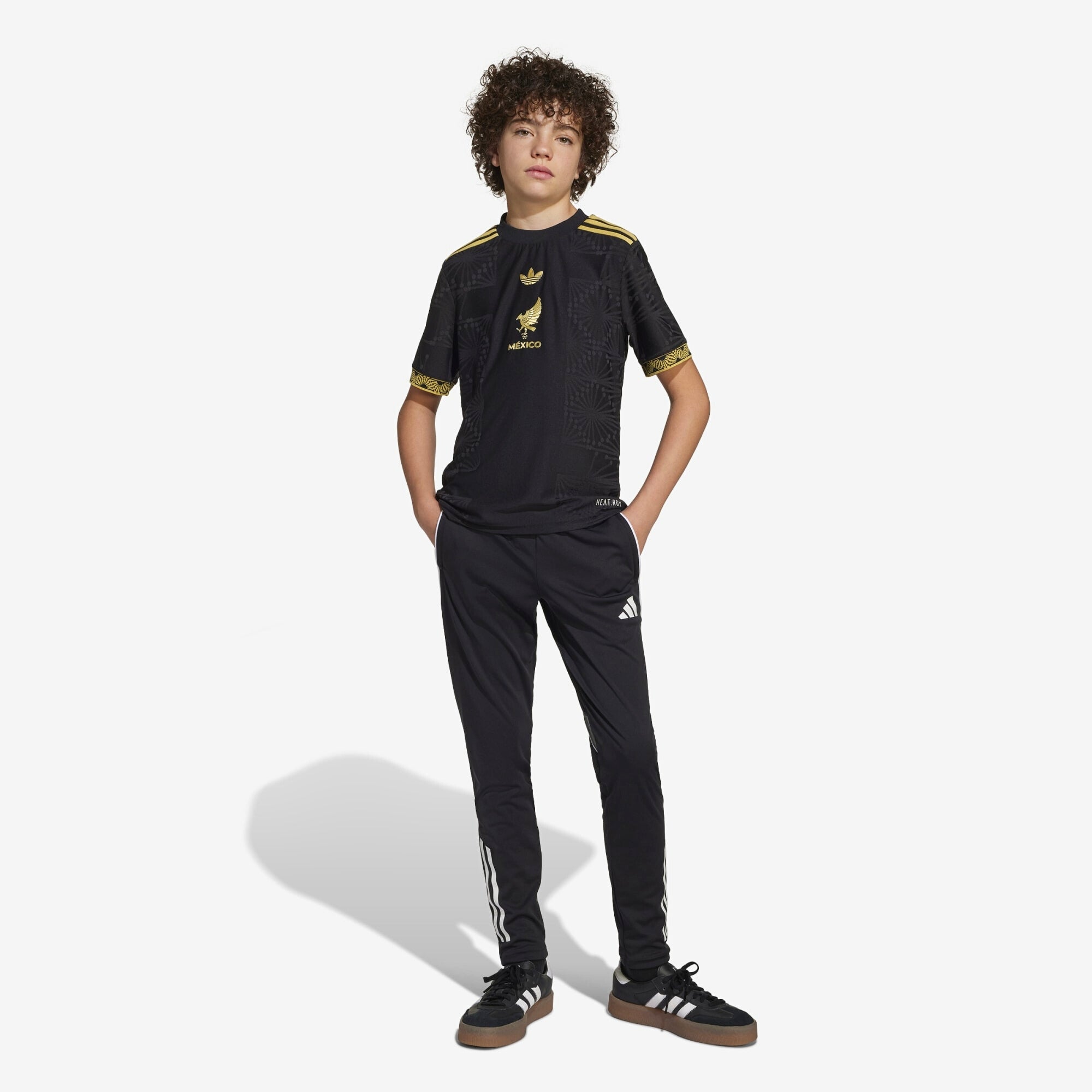 adidas Mexico 2025 Stadium Gold Big Kids' HEAT.RDY Soccer Replica Jersey - Black