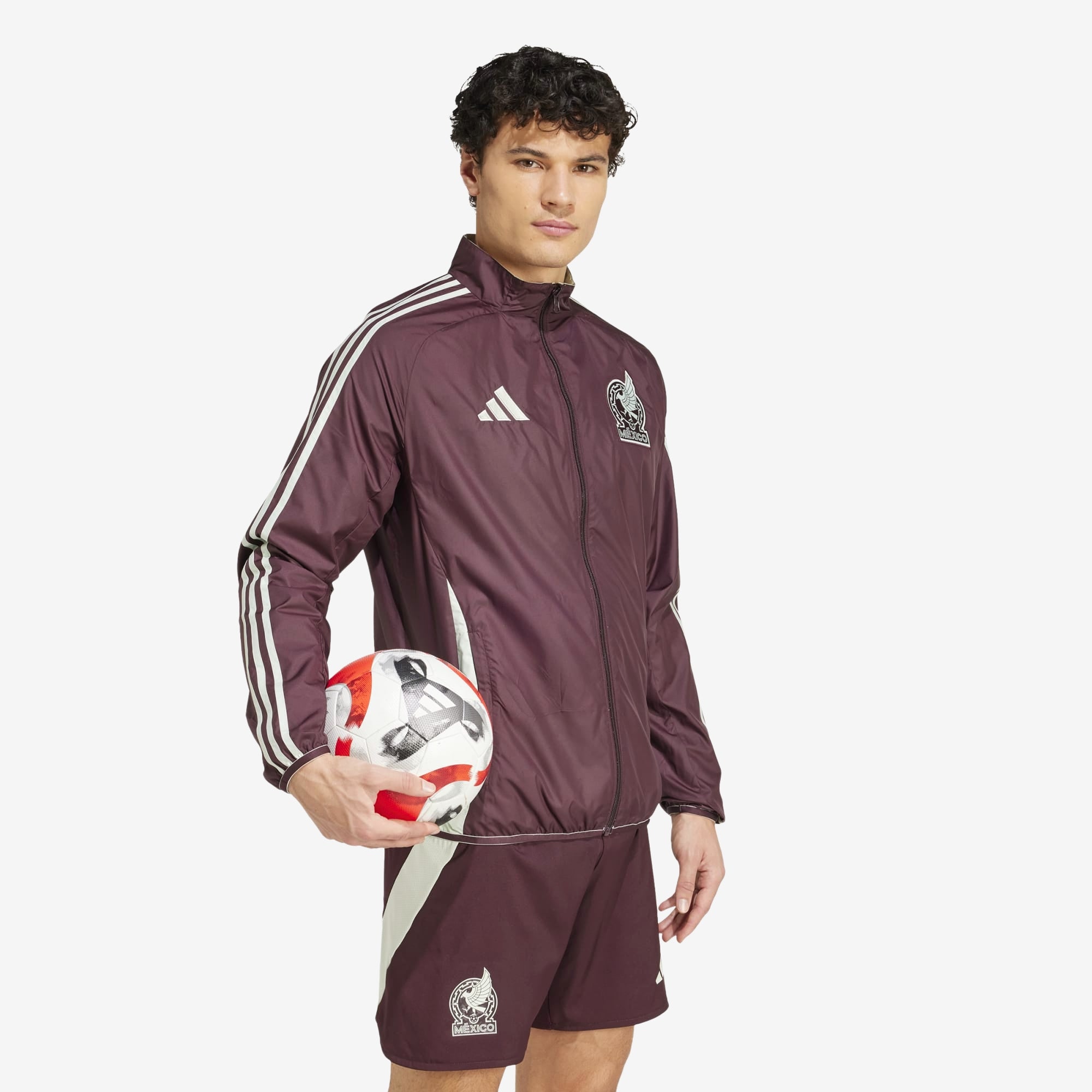 adidas Mexico Anthem Men's Full-Zip Soccer Jacket - Dark Burgundy / Linen Green