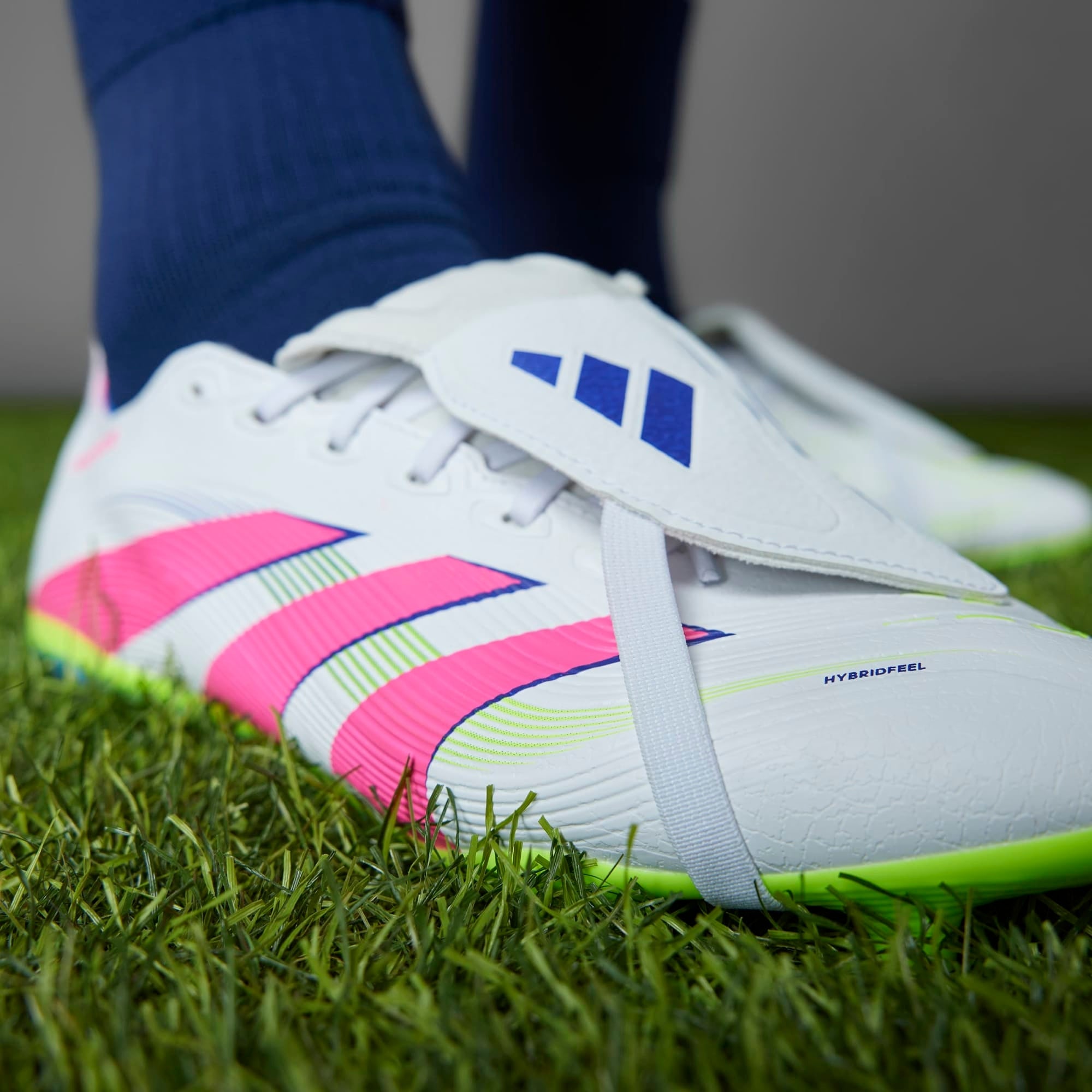 adidas Predator League Fold-Over Tongue Firm/Multi-Ground Low-Top Soccer Cleats - Cloud White / Lucid Pink / Lucid Lemon
