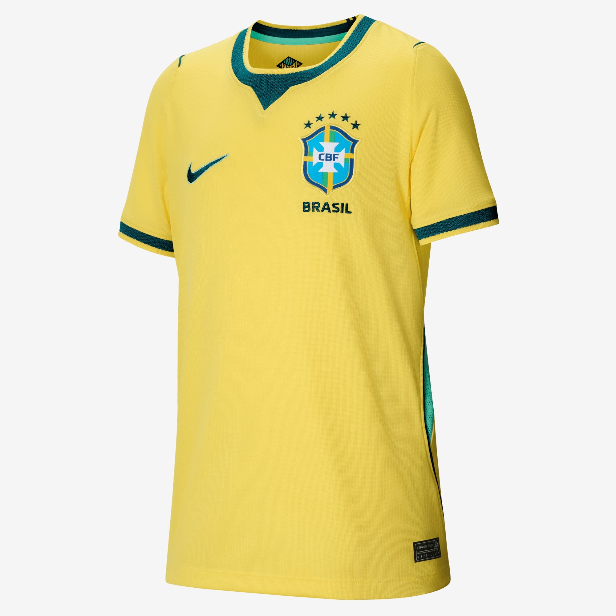 Nike Brazil 2026 Stadium Home Big Kids' Dri-FIT Soccer Replica Jersey - Canary/Light Menta/Geode Teal