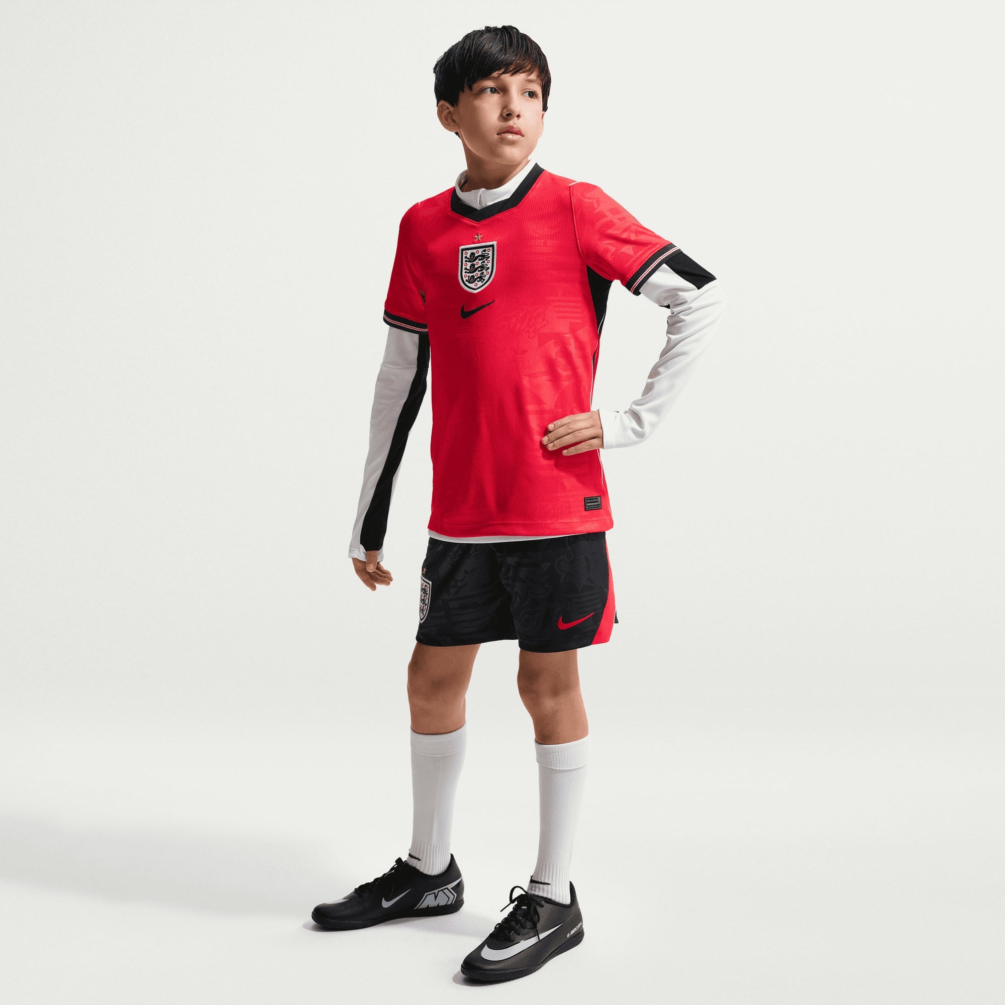 Nike England 2026 Stadium Away Big Kids' Dri-FIT Soccer Replica Jersey - Speed Red/Obsidian/White/Obsidian