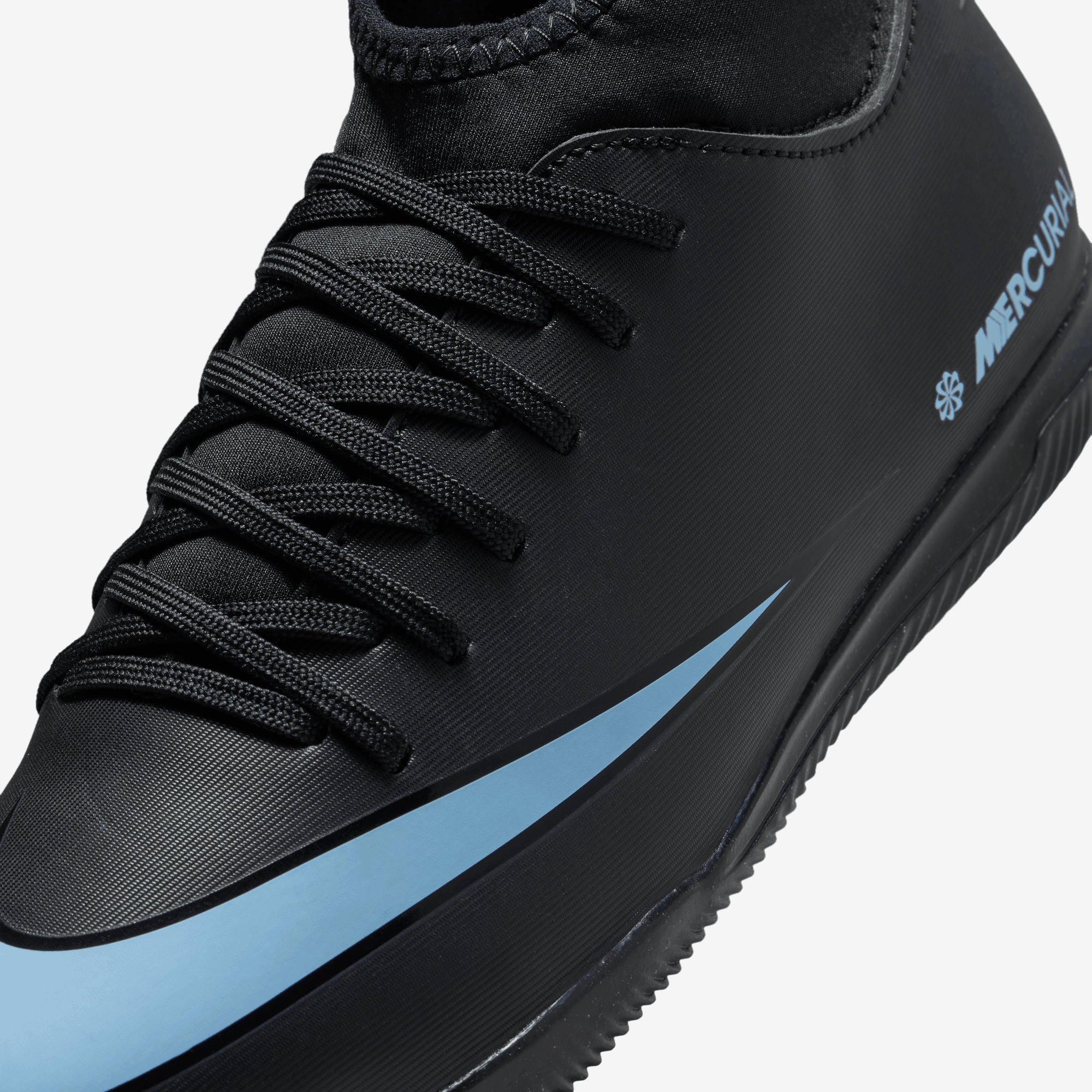 Nike Jr. Mercurial Superfly 10 Club Little/Big Kids' Indoor/Court High-Top Soccer Shoes - Black/Ice Blue