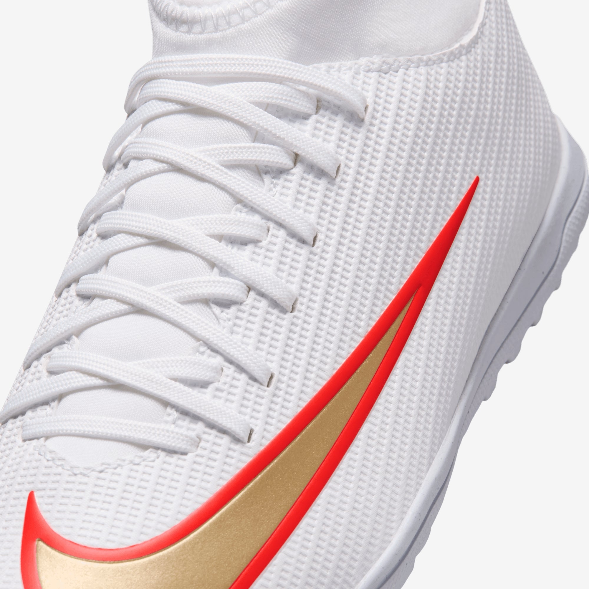 Nike Jr. Mercurial Superfly 11 Club Big Kids' Turf High-Top Soccer Shoes - White/Blur-Bright Crimson