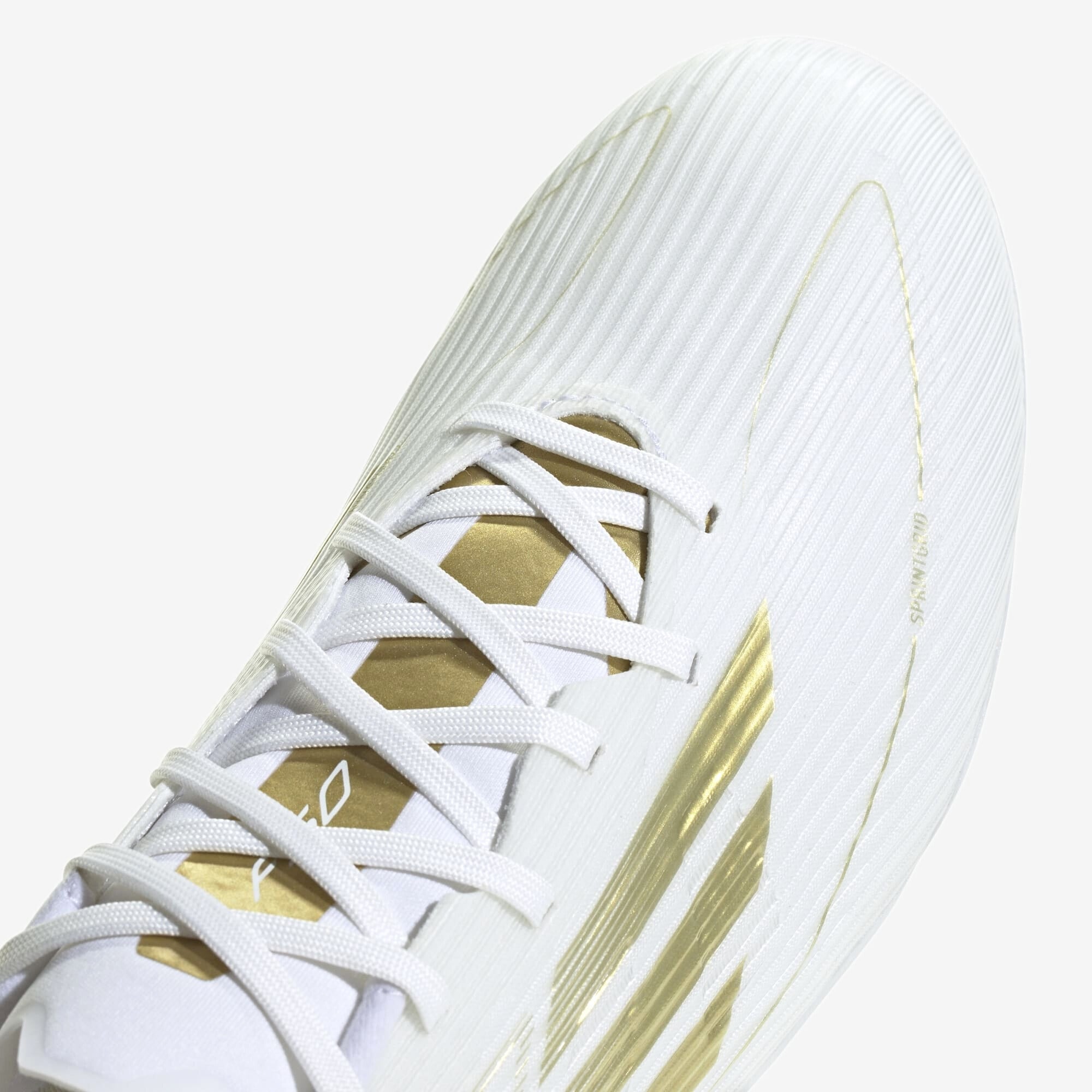 adidas F50 League Firm/Multi-Ground Soccer Cleats - Cloud White / Gold Metallic / Cloud White