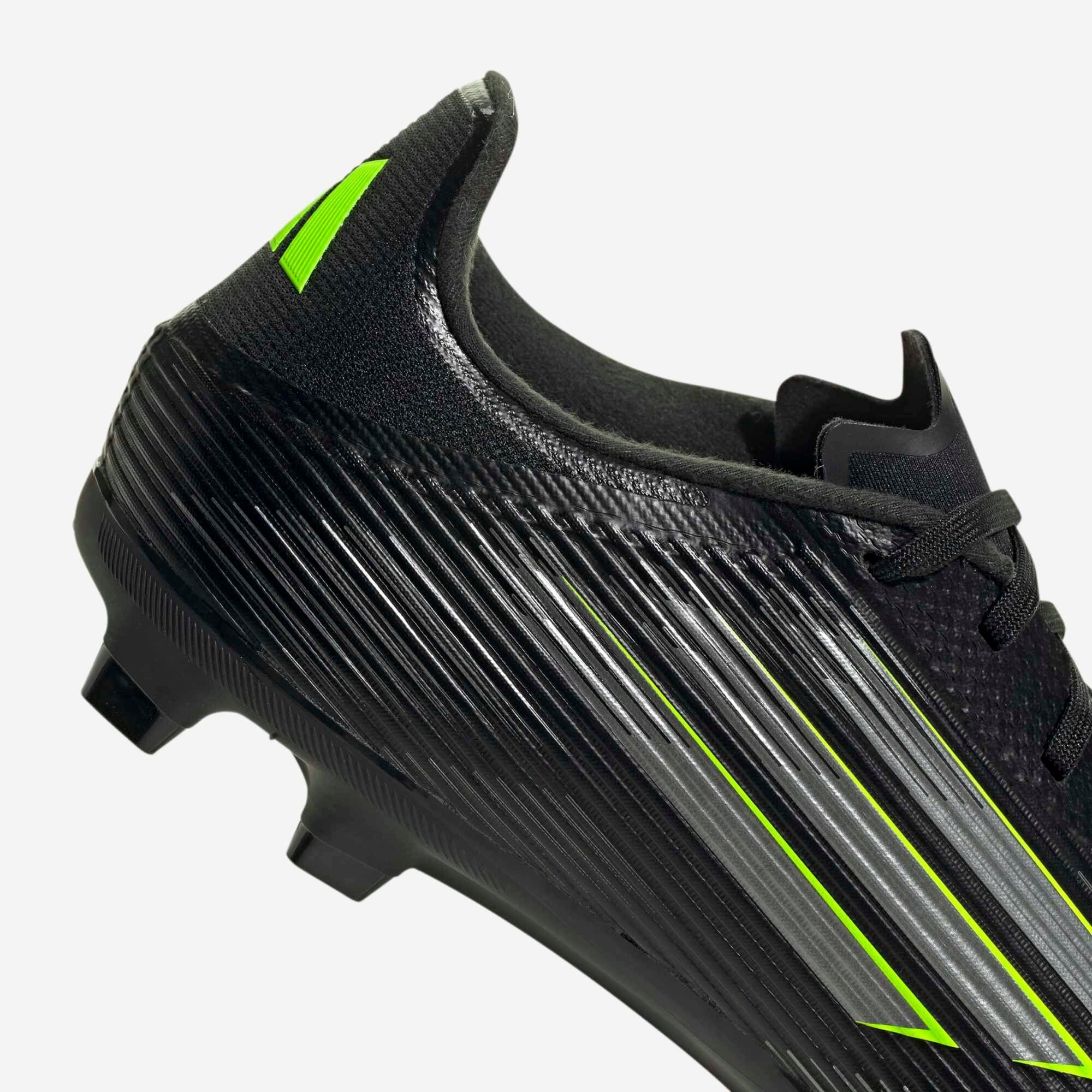 adidas F50 League Firm/Multi-Ground Low-Top Soccer Cleats - Core Black / Iron Metallic / Lucid Lemon
