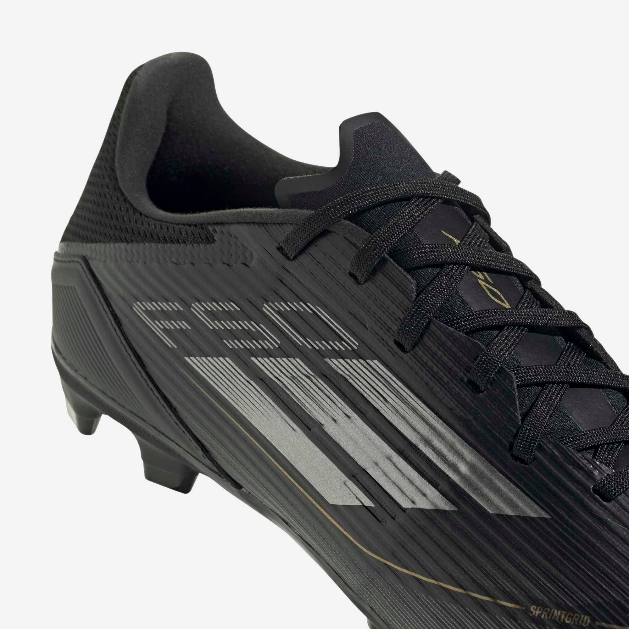 adidas F50 League Firm/Multi-Ground Low-Top Soccer Cleats - Core Black / Iron Metallic / Gold Metallic