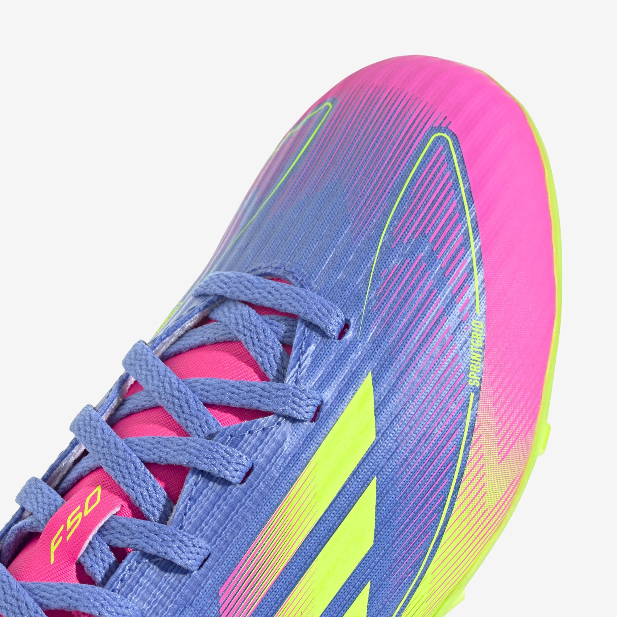 adidas Jr. F50 League Little/Big Kids' FG/MG Low-Top Soccer Cleats - Blue Fusion / Lucid Lemon / Lucid Pink