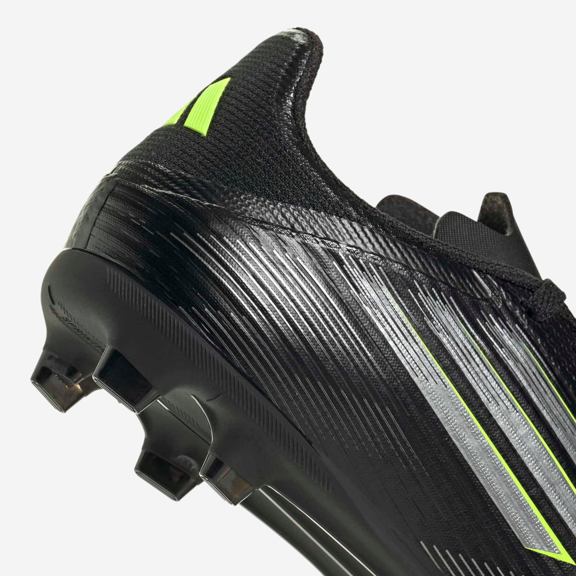 adidas Jr. F50 League Kids' Firm/Multi-Ground Low-Top Soccer Cleats - Core Black / Iron Metallic / Lucid Lemon