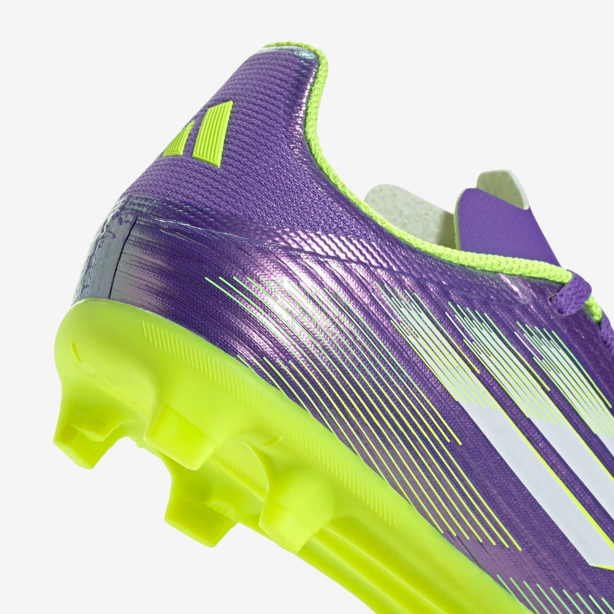 adidas Jr. F50 League Kids' Firm/Multi-Ground Low-Top Soccer Cleats - Purple Rush / Cloud White / Lucid Lemon
