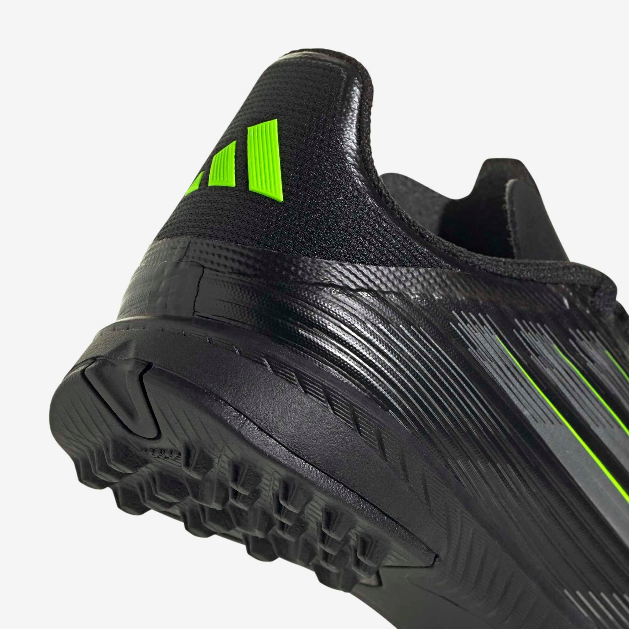 adidas Jr. F50 League Big Kids' Turf Low-Top Soccer Shoes - Core Black / Iron Metallic / Lucid Lemon