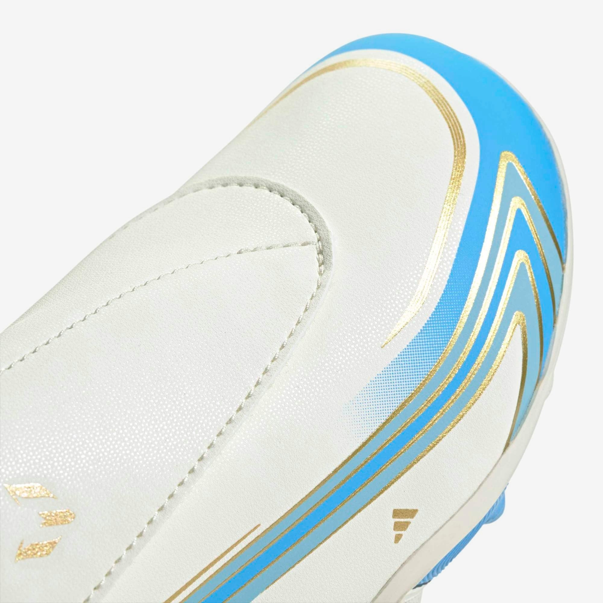 adidas Jr. F50 Messi Club Velcro Little Kids' Firm/Multi-Ground Low-Top Soccer Cleats - Ivory / Semi Blue Burst / Icey Blue