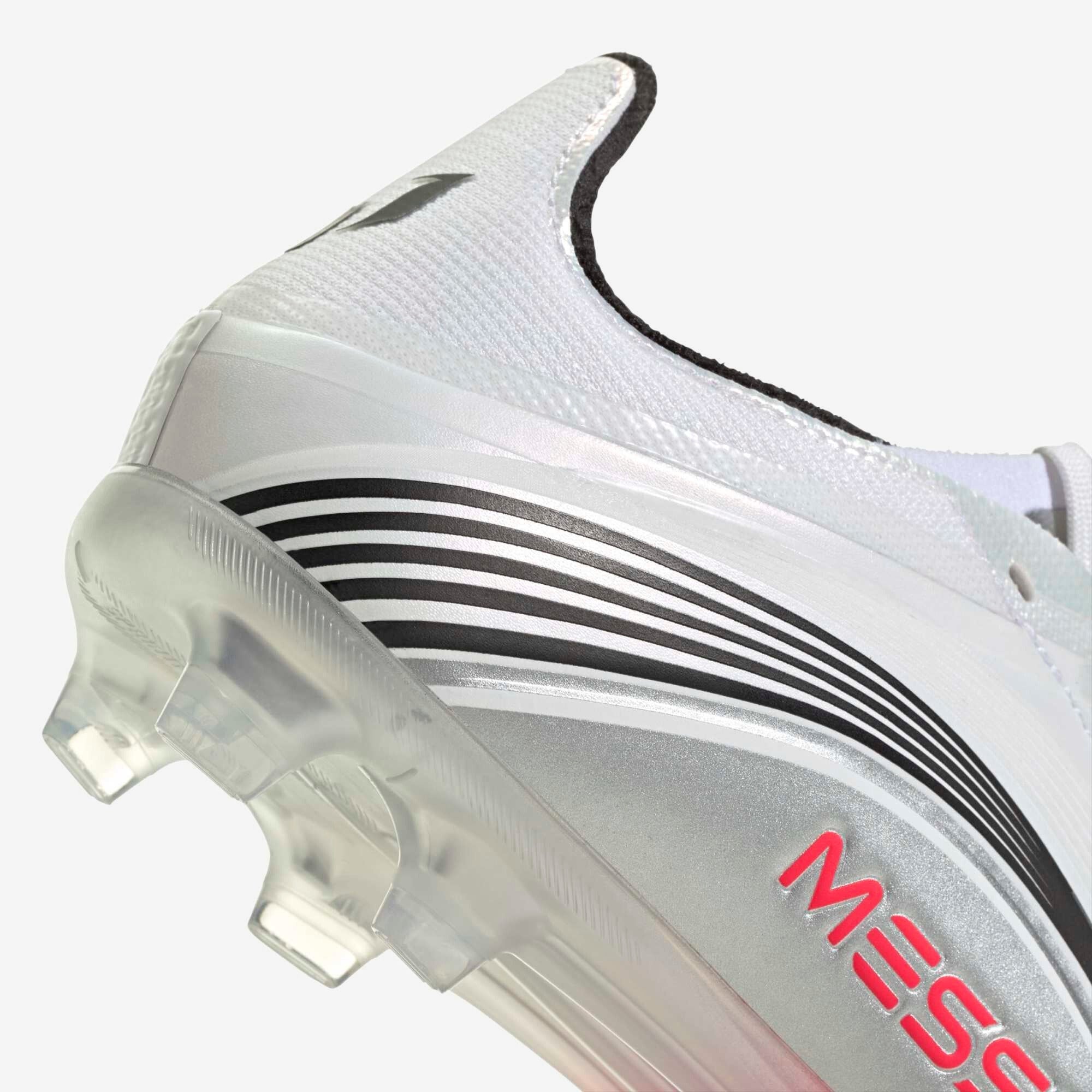 adidas Jr. F50 Messi Elite Big Kids' Firm-Ground Low-Top Soccer Cleats - Cloud White / Lucid Red / Silver Metallic