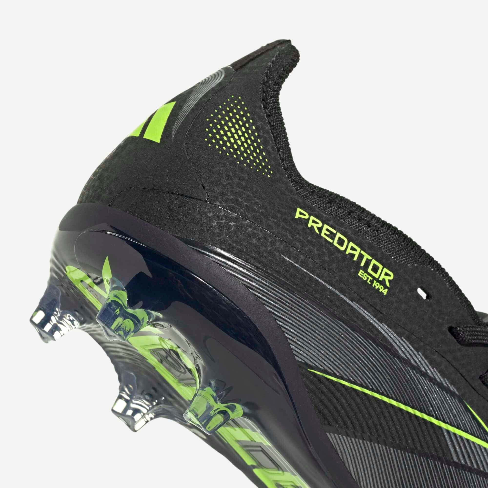 adidas Jr. Predator Elite Fold-Over Tongue Big Kids' Firm-Ground Low-Top Soccer Cleats - Core Black / Iron Met. / Lucid Lemon