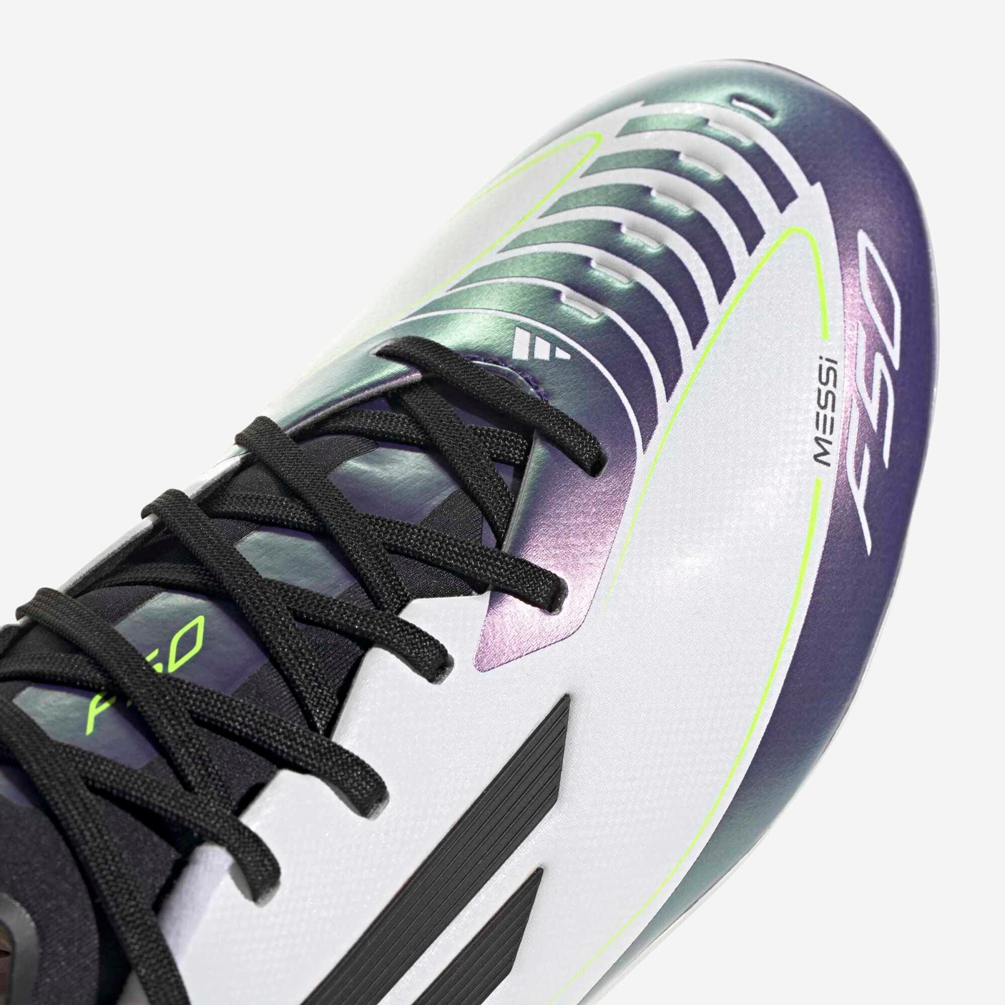 adidas Messi F50 League Firm/Multi-Ground Low-Top Soccer Cleats - Cloud White / Core Black / Purple