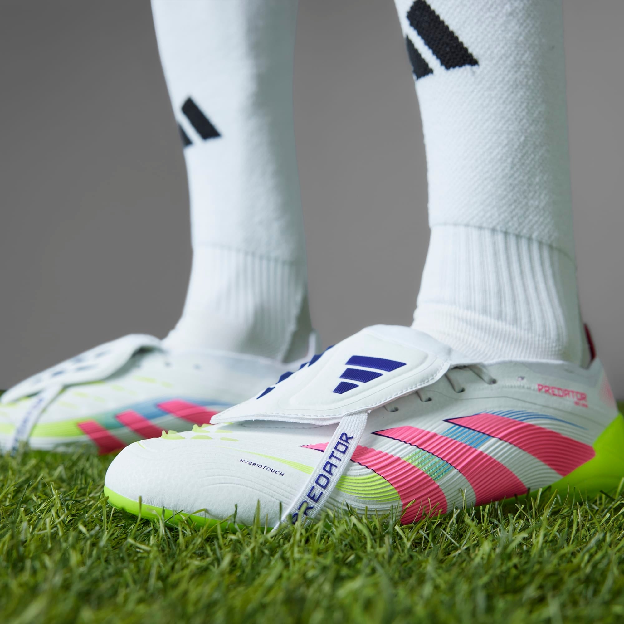 adidas Predator Elite Fold-Over Tongue FG Low-Top Soccer Cleats - Cloud White / Lucid Pink / Lucid Lemon