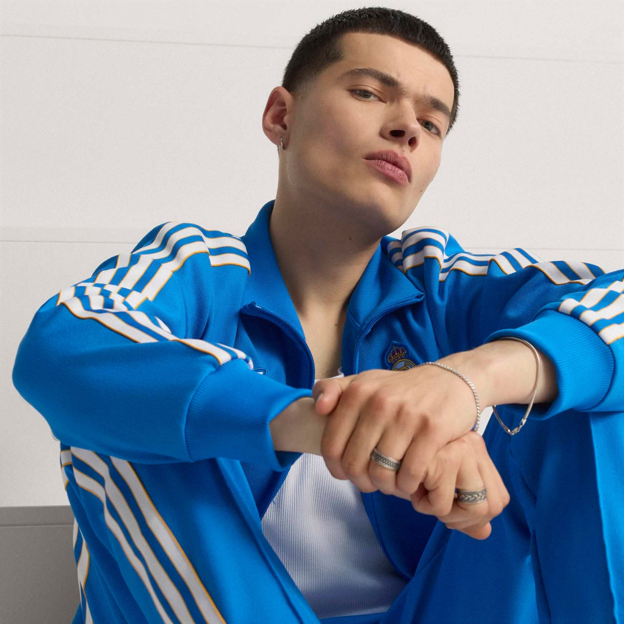 adidas Real Madrid Terrace Icons Men's Full-Zip Soccer Track Jacket - Bluebird / White
