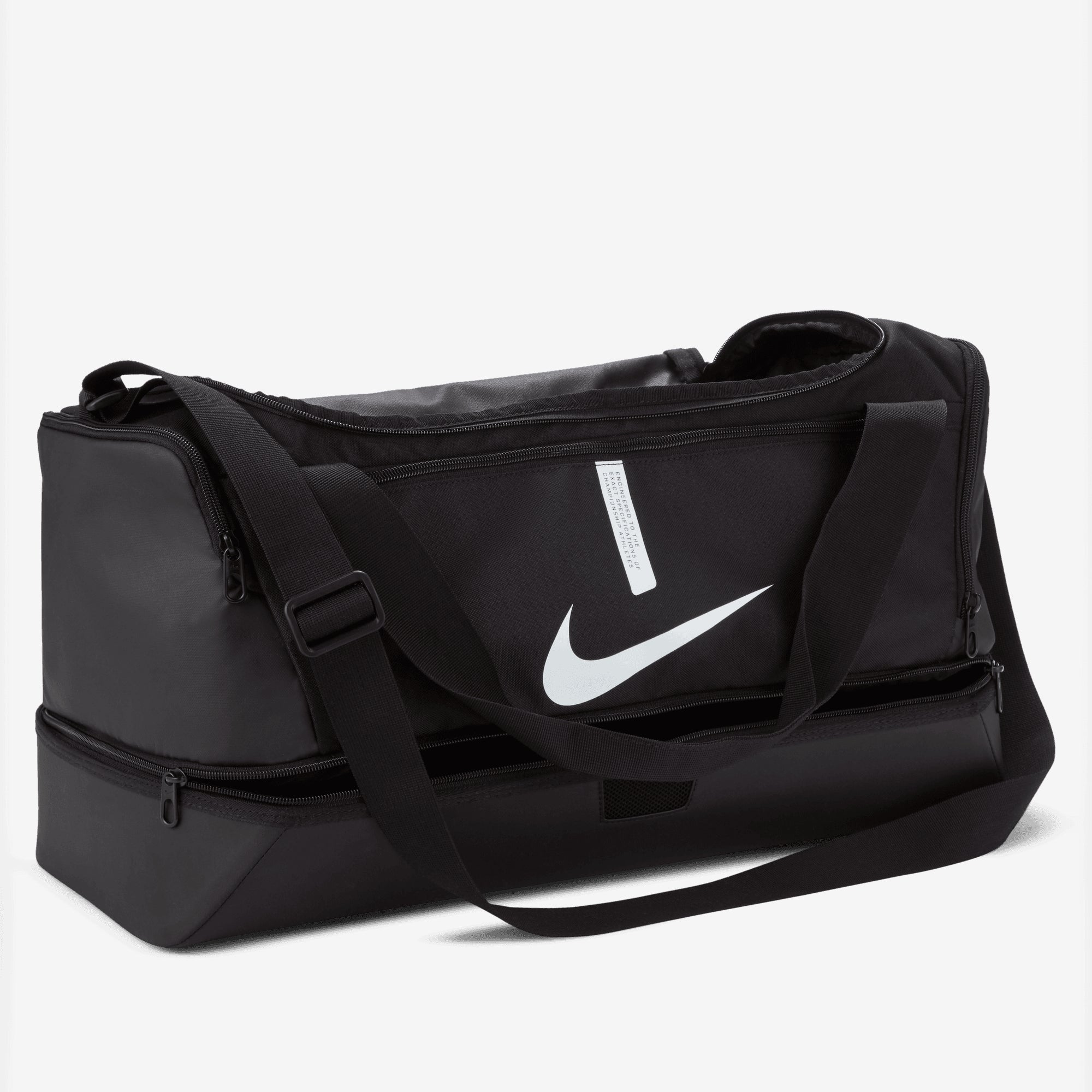 Nike Academy Team Soccer Hardcase Duffel Bag (Medium, 37L) - Black/Black/White