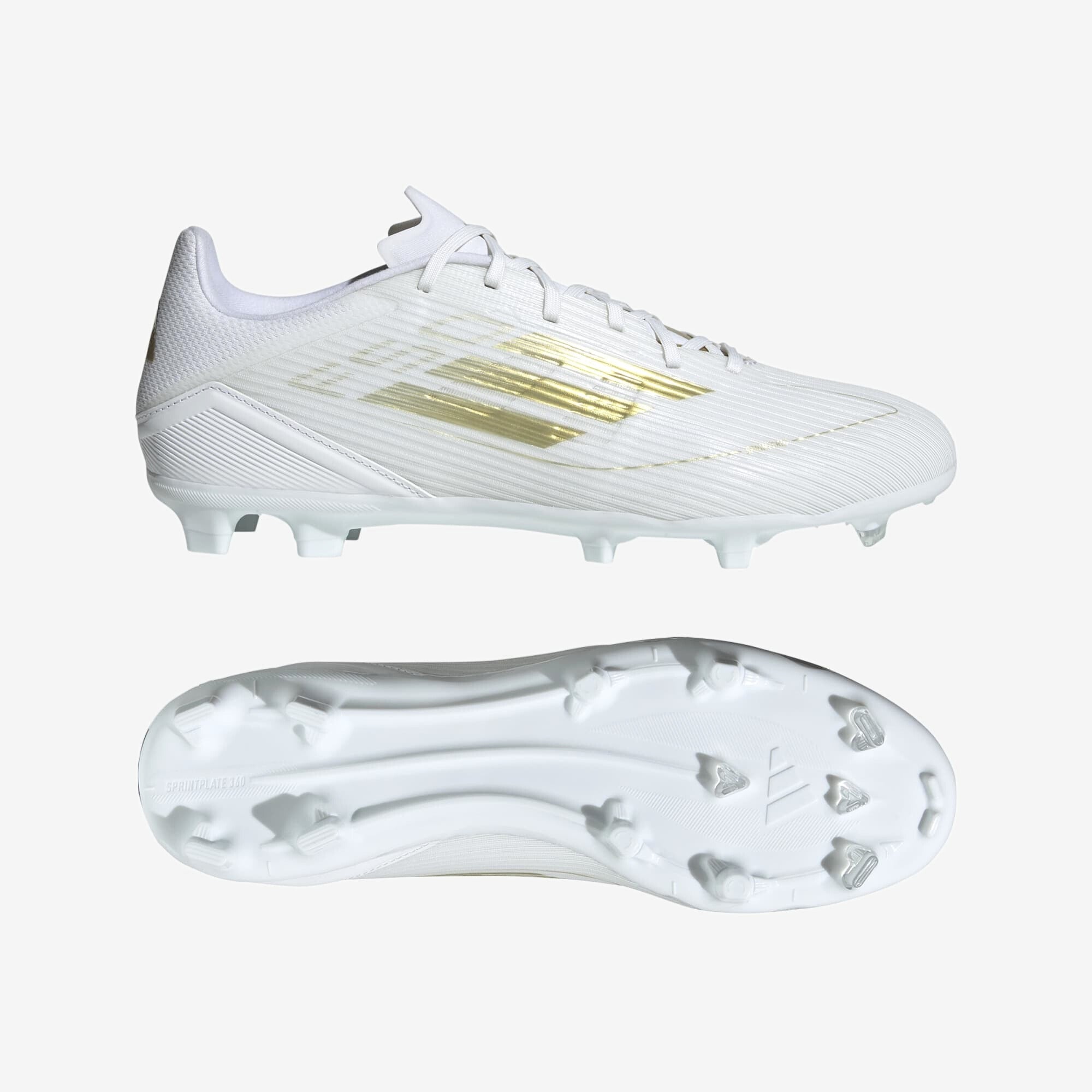 adidas F50 League Firm/Multi-Ground Soccer Cleats - Cloud White / Gold Metallic / Cloud White