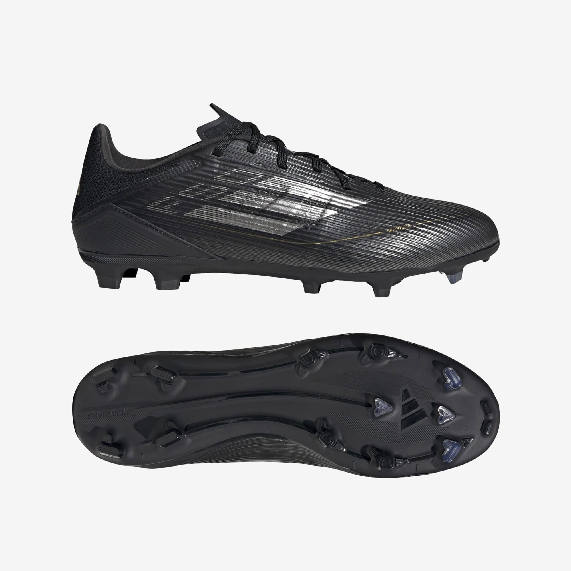 adidas F50 League Firm/Multi-Ground Soccer Cleats - Core Black / Iron Metallic / Gold Metallic
