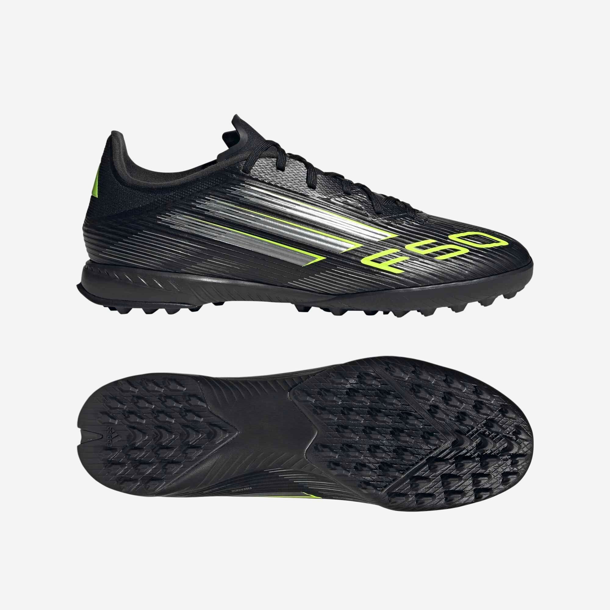 adidas F50 League Turf Low-Top Soccer Shoes - Core Black / Iron Metallic / Lucid Lemon