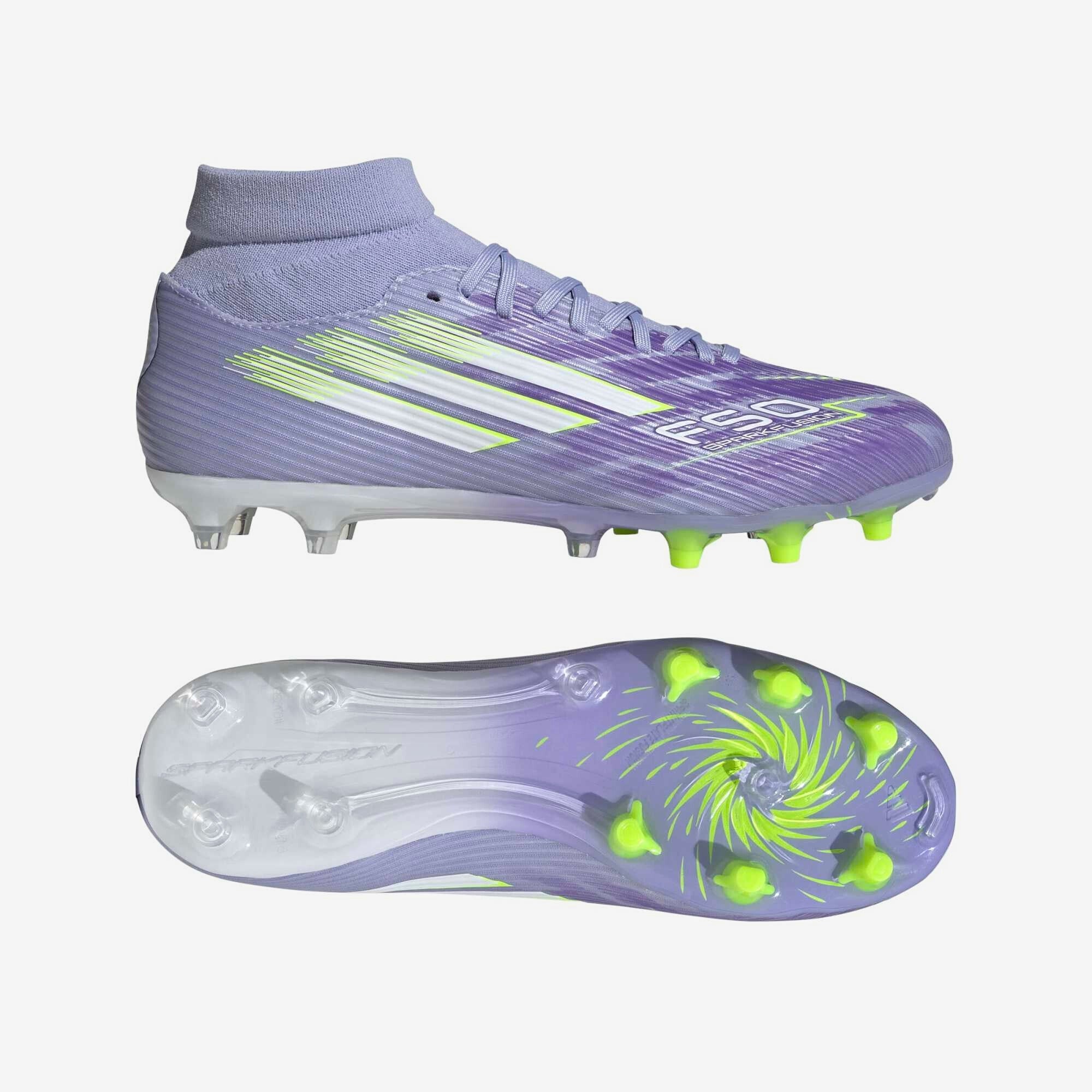 adidas F50 Sparkfusion League Firm Ground/Artificial Grass High-Top Soccer Cleats - Violet Tone / Lucid Lemon / Purple Rush