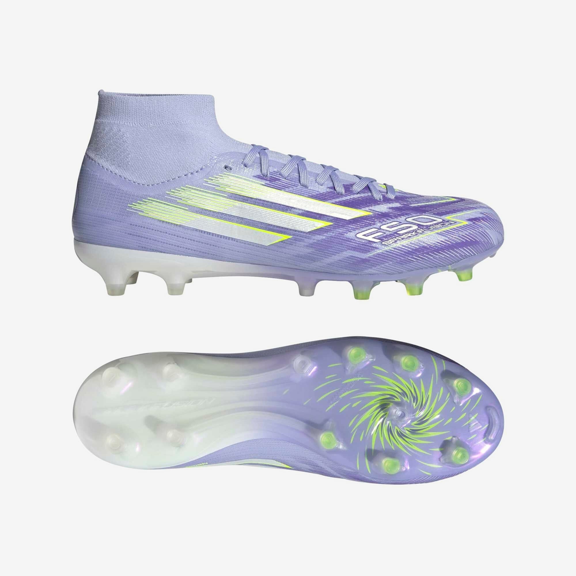 adidas F50 Sparkfusion Pro (Women's) Firm Ground/Artificial Grass High-Top Soccer Cleats - Violet Tone / Lucid Lemon / Purple Rush