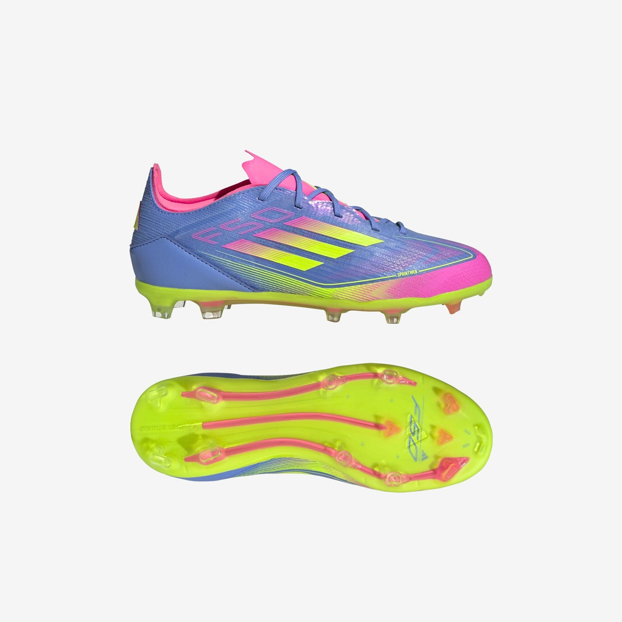 adidas Jr. F50 Elite Little/Big Kids' FG Low-Top Soccer Cleats - Blue Fusion / Lucid Lemon / Lucid Pink