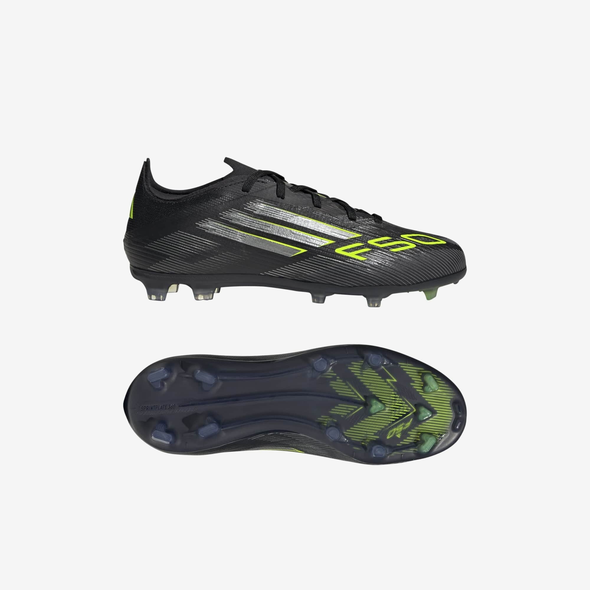 adidas Jr. F50 Elite Big Kids' Firm-Ground Low-Top Soccer Cleats - Core Black / Iron Metallic / Lucid Lemon