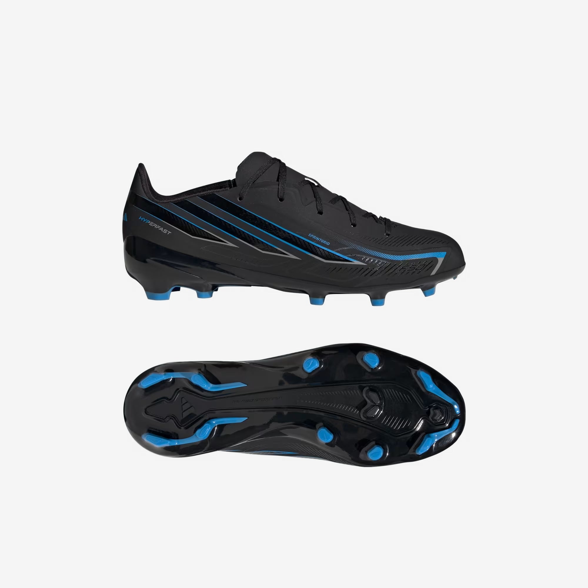 adidas Jr. F50 Hyperfast League Big Kids' Firm-Ground Low-Top Soccer Cleats - Core Black / Core Black / Lucid Ray Blue