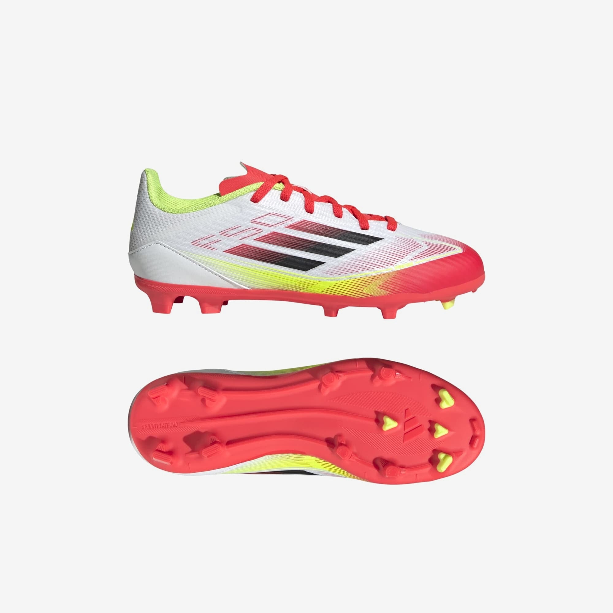 adidas Jr. F50 League Big Kids' Firm/Multi-Ground Low-Top Soccer Cleats - Cloud White / Core Black / Solar Yellow