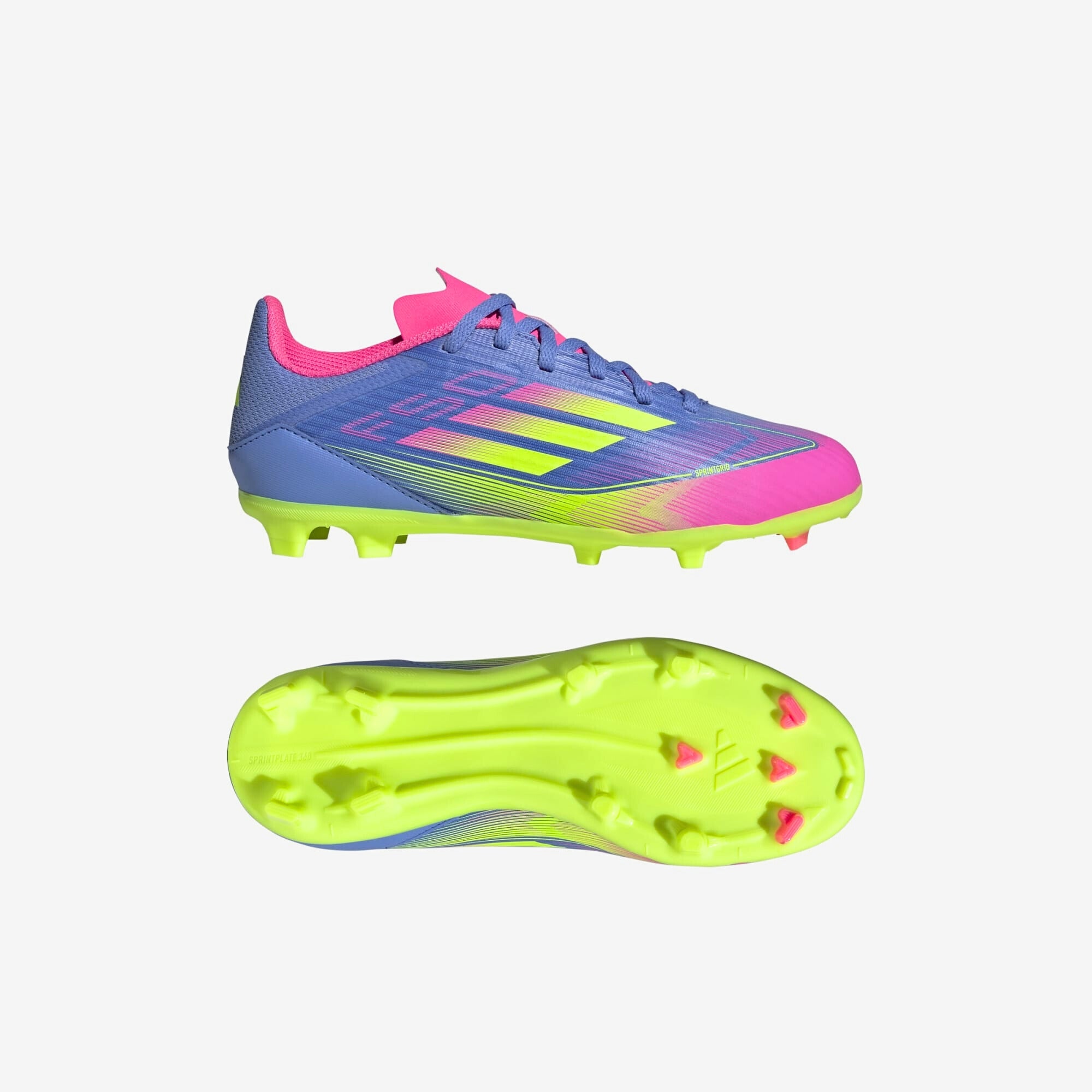 adidas Jr. F50 League Little/Big Kids' FG/MG Low-Top Soccer Cleats - Blue Fusion / Lucid Lemon / Lucid Pink