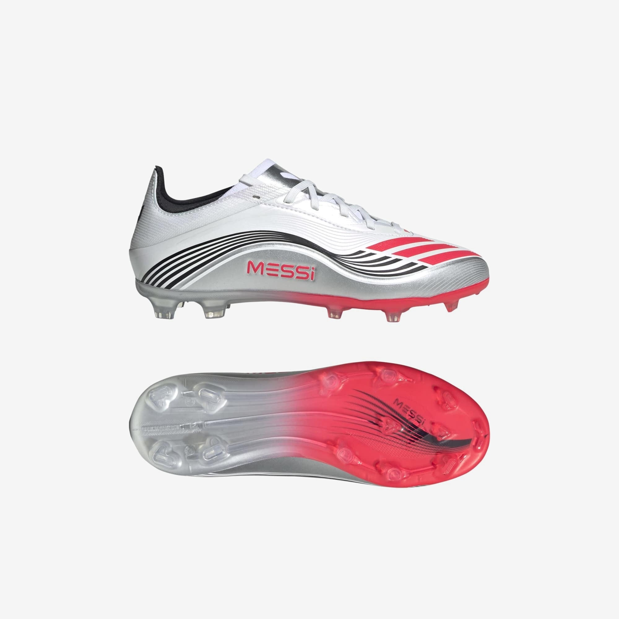 adidas Jr. F50 Messi Elite Big Kids' Firm-Ground Low-Top Soccer Cleats - Cloud White / Lucid Red / Silver Metallic