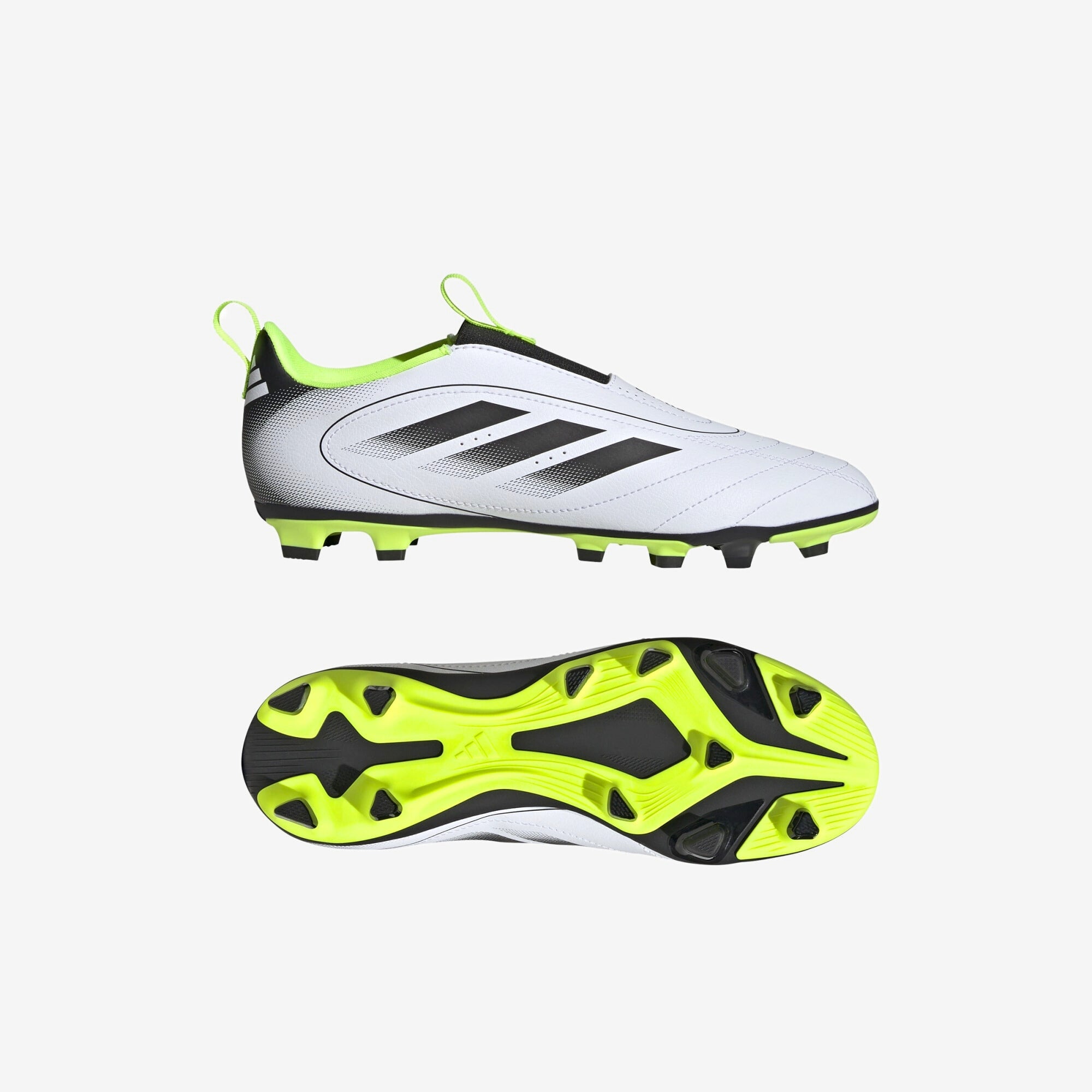 adidas Jr. Goletto IX Laceless Little/Big Kids' FG/MG Low-Top Soccer Cleats - Cloud White / Core Black / Lucid Lemon