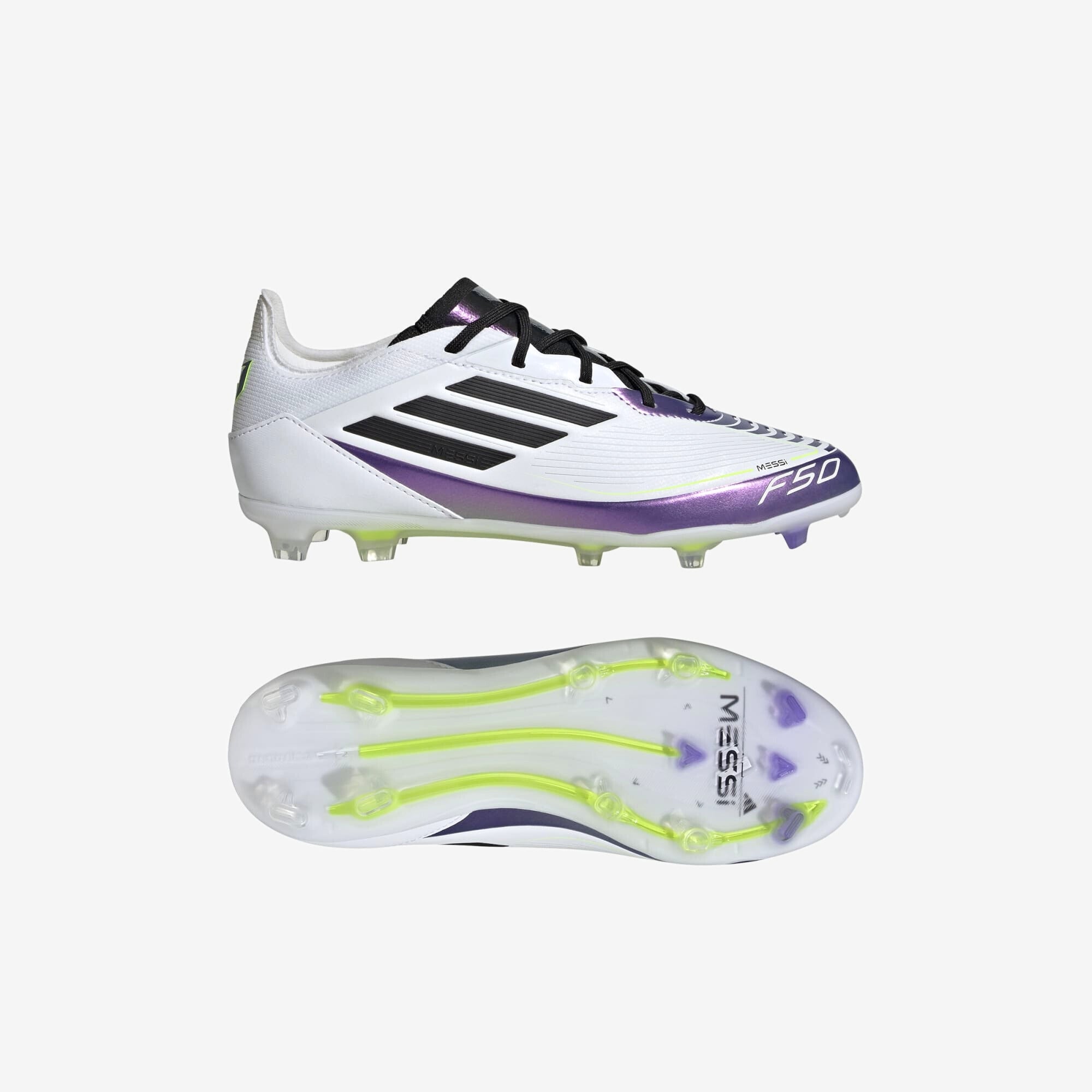 adidas Jr. Messi F50 Pro Little/Big Kids' FG Low-Top Soccer Cleats - Cloud White / Core Black / Purple