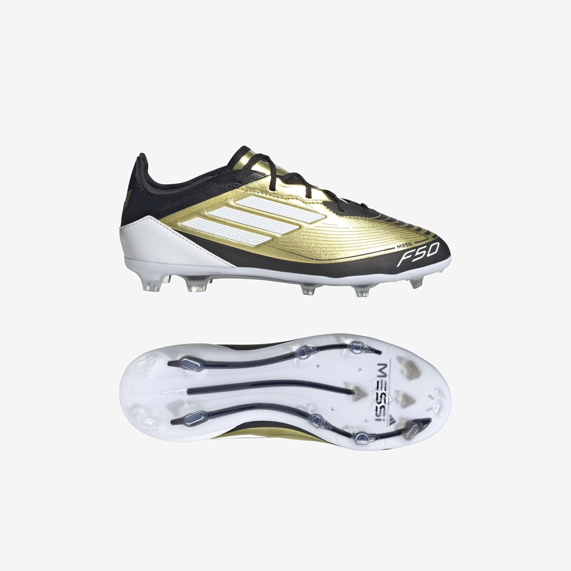 adidas Jr. Messi F50 Pro Little/Big Kids' FG Low-Top Soccer Cleats - Gold Metallic / Cloud White / Core Black