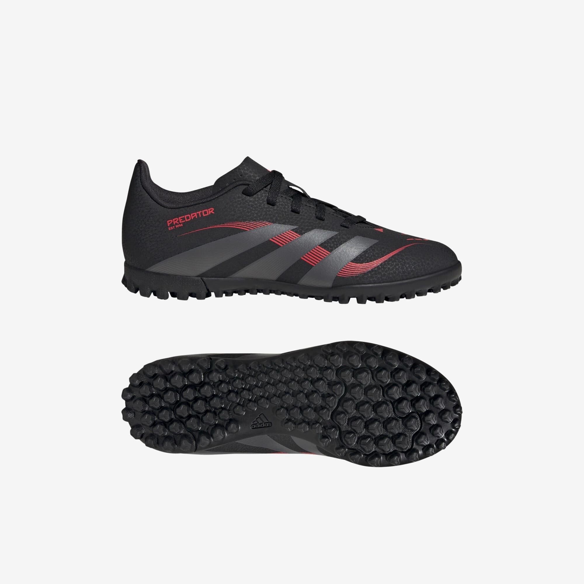 adidas Jr. Predator Club Big Kids' Turf Low-Top Soccer Shoes - Core Black / Grey Four / Lucid Red