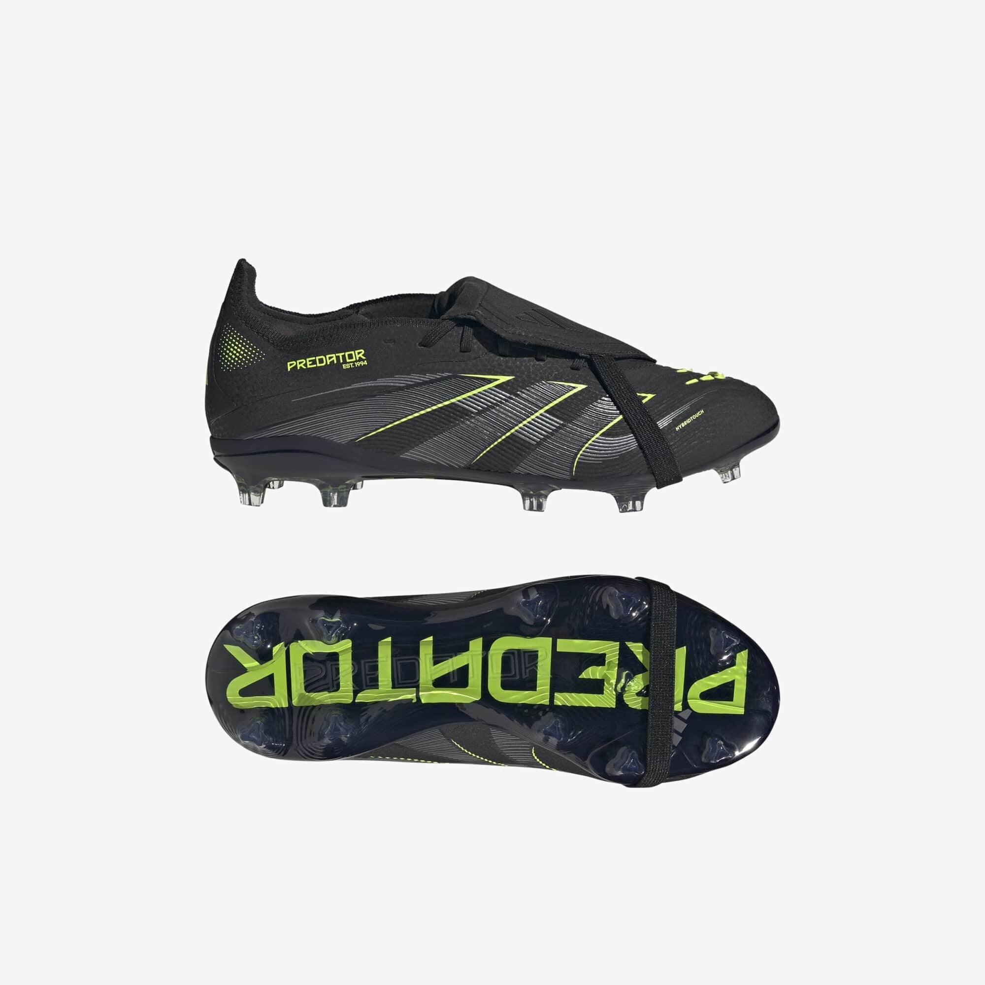 adidas Jr. Predator Elite Fold-Over Tongue Big Kids' Firm-Ground Low-Top Soccer Cleats - Core Black / Iron Met. / Lucid Lemon